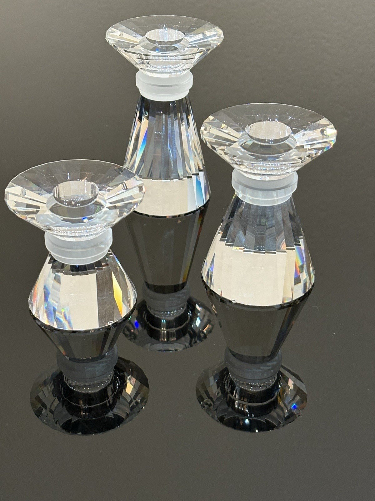 Swarovski Neo-Classic Candle Holders Crystal Set of 3 Small, Medium, & Large Vtg