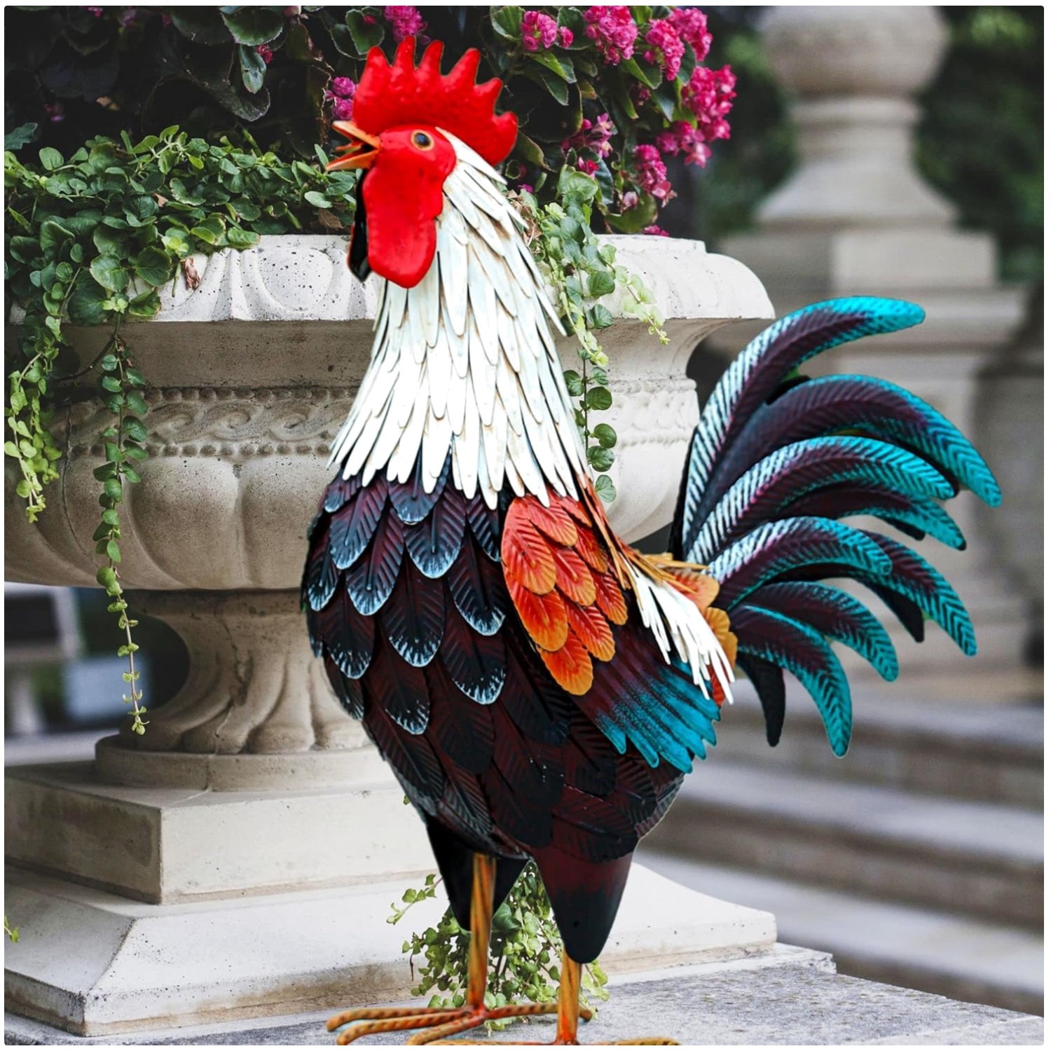 Weather-Resistant Metal Chicken Yard Statue ]]