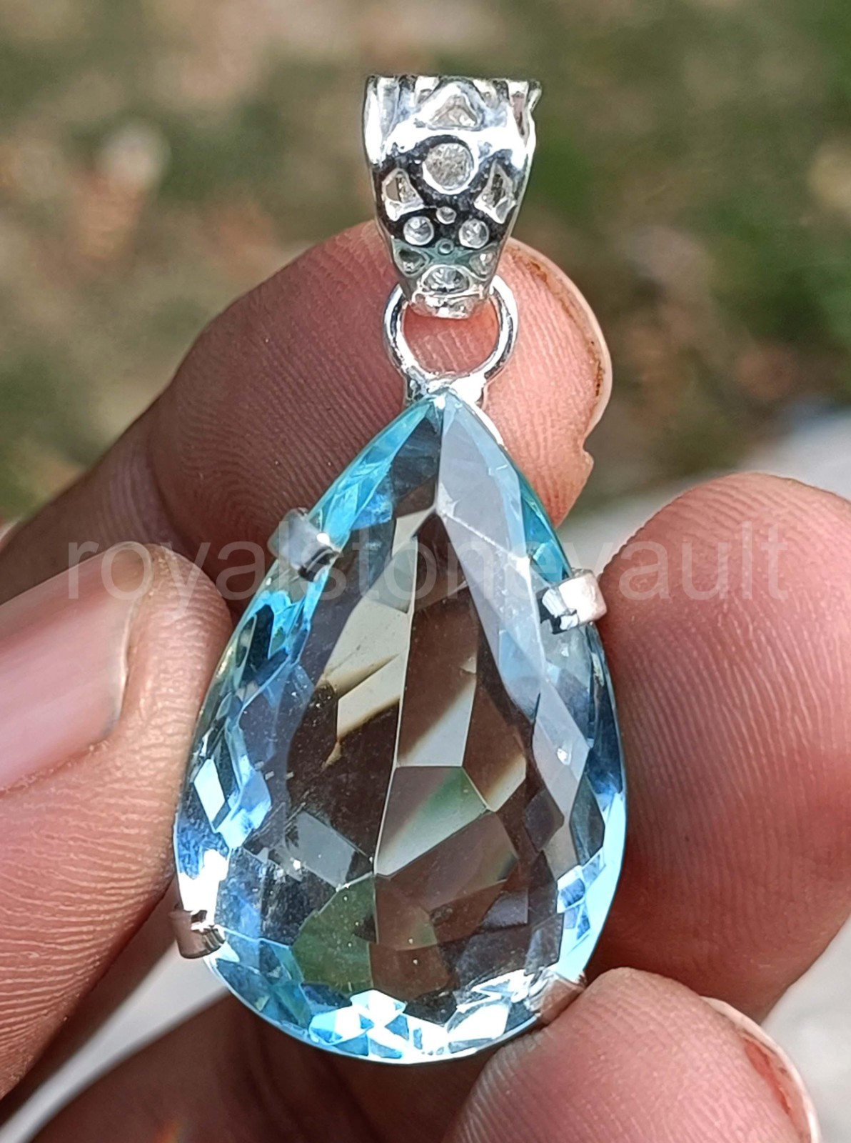 45.00 CT Natural Blue Aquamarine Pear Cut Pendant 925 Silver Free Chain IGL 6FHM