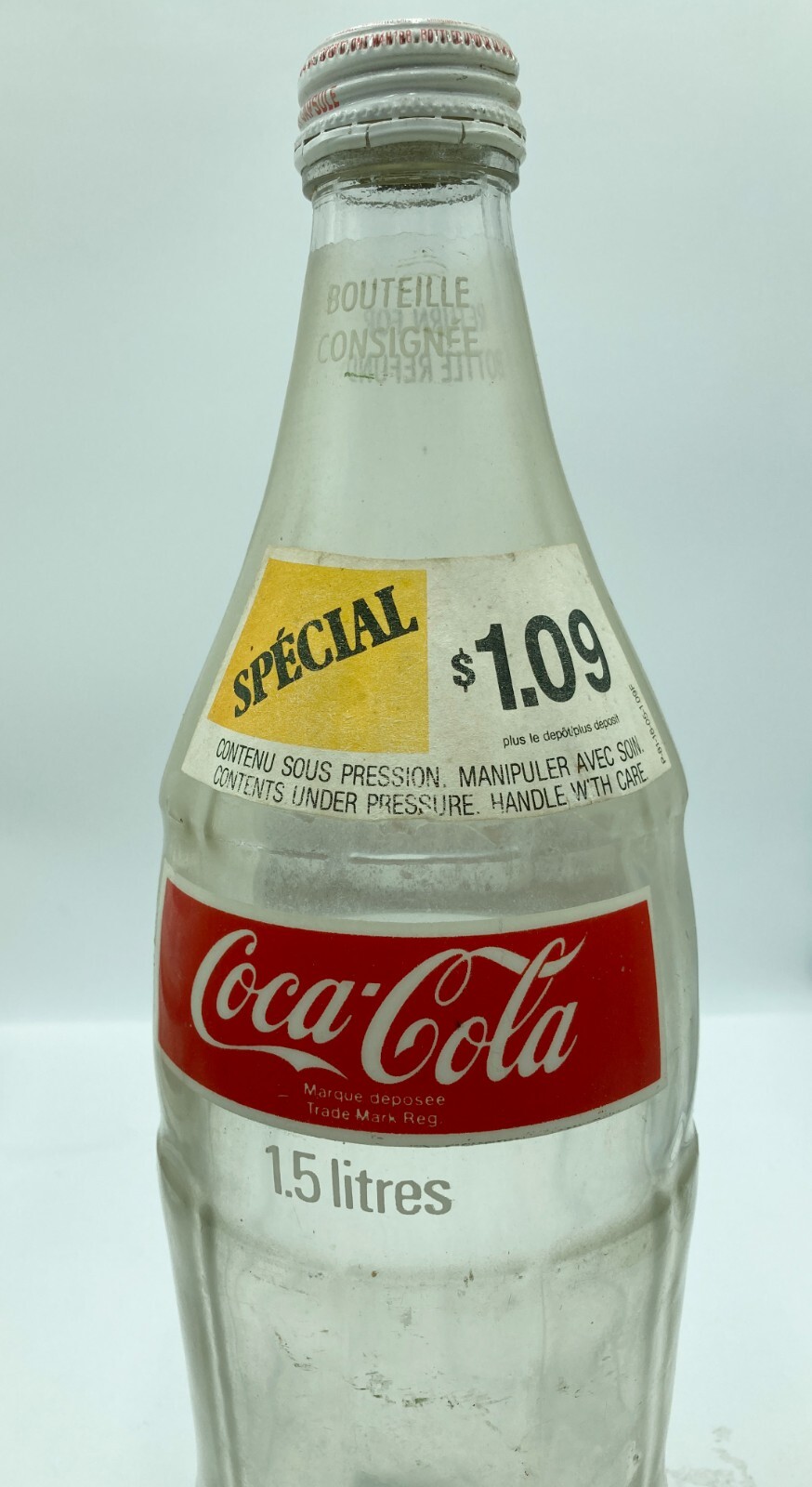 Coca Cola Glass 1.5 Liter Refillable Bottle Price $1.09 Screw Cap Toronto Canada