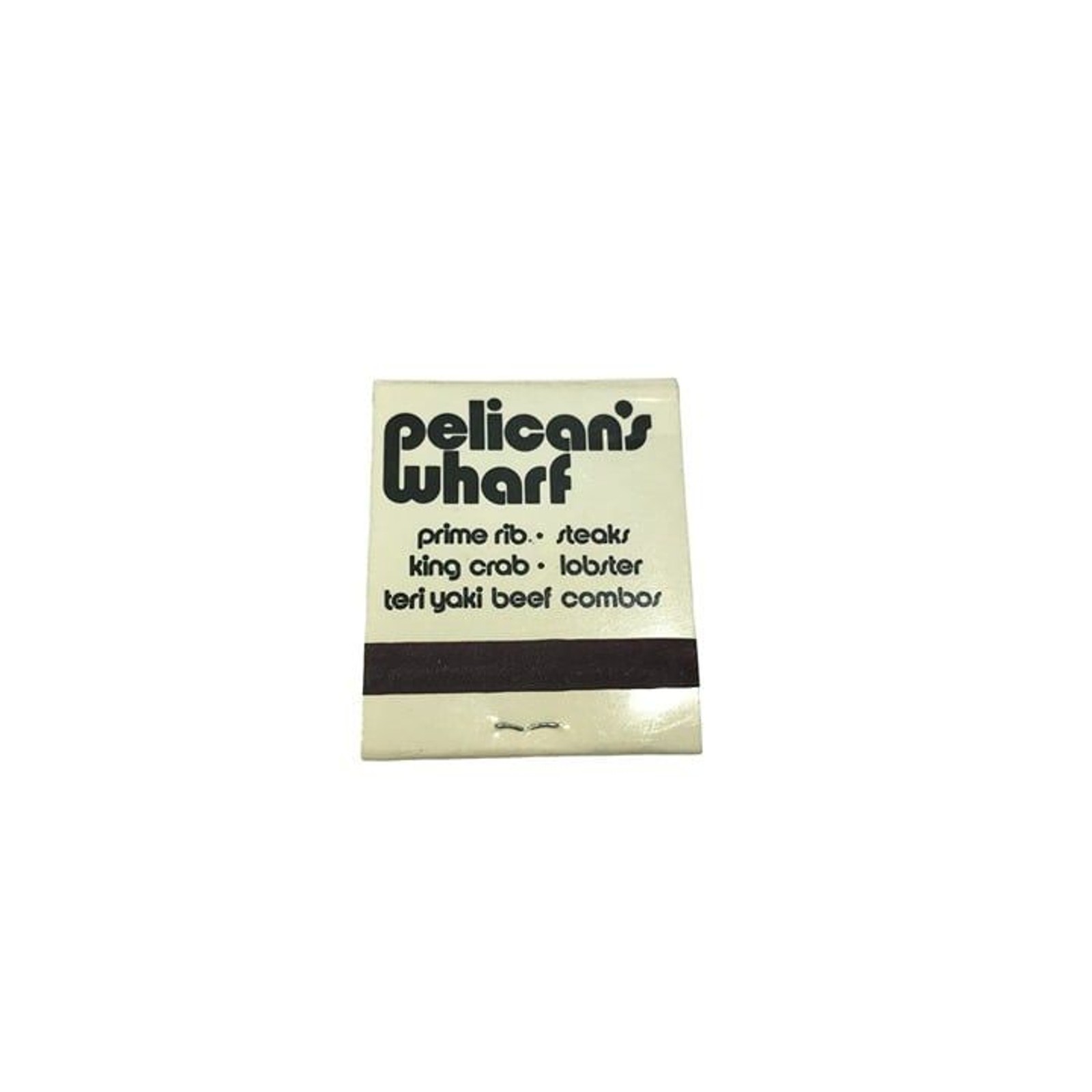 Vintage matchbook with matches, black white yellow, Pelican’s Wharf, Corpus Chri