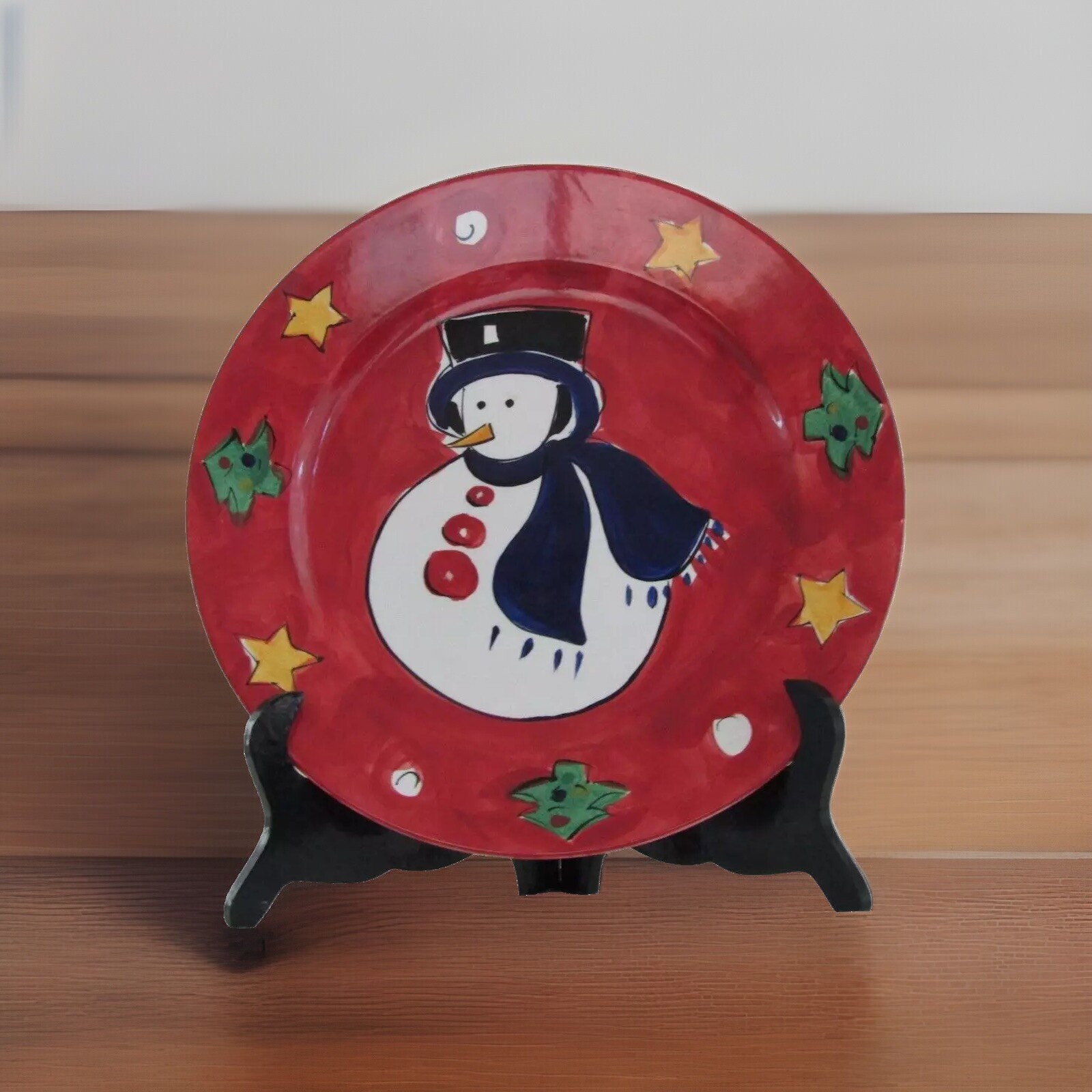 Rose Company Snowman, Christmas Trees & Stars Border Ceramic 13” Platter Plate