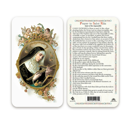 Prayer to Saint St. Rita – Saint of the Impossible – Plastic Holy Card