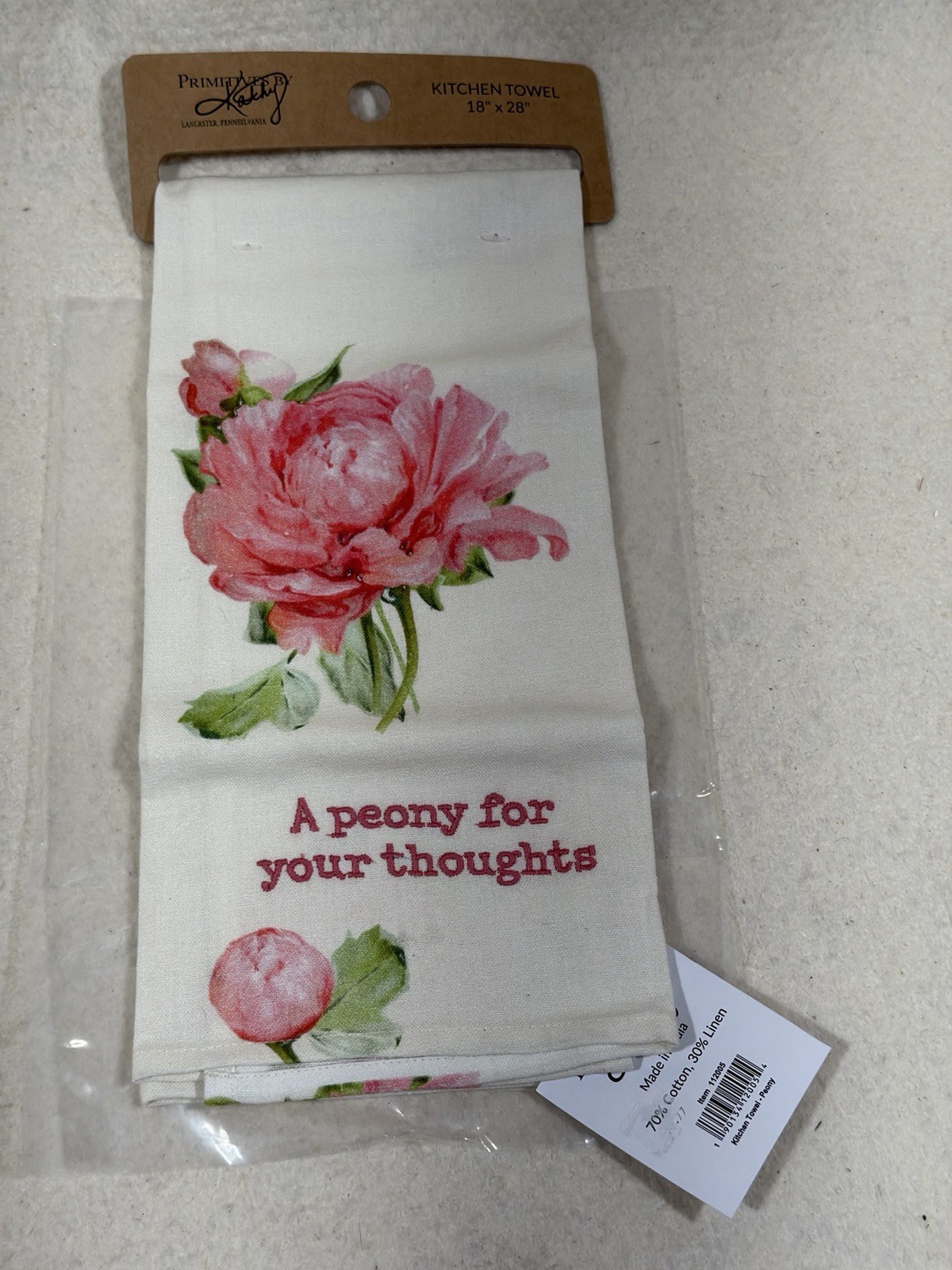 Primitives By Kathy Peony Kitchen Towel Floral Cottagecore Linen Blend NWT
