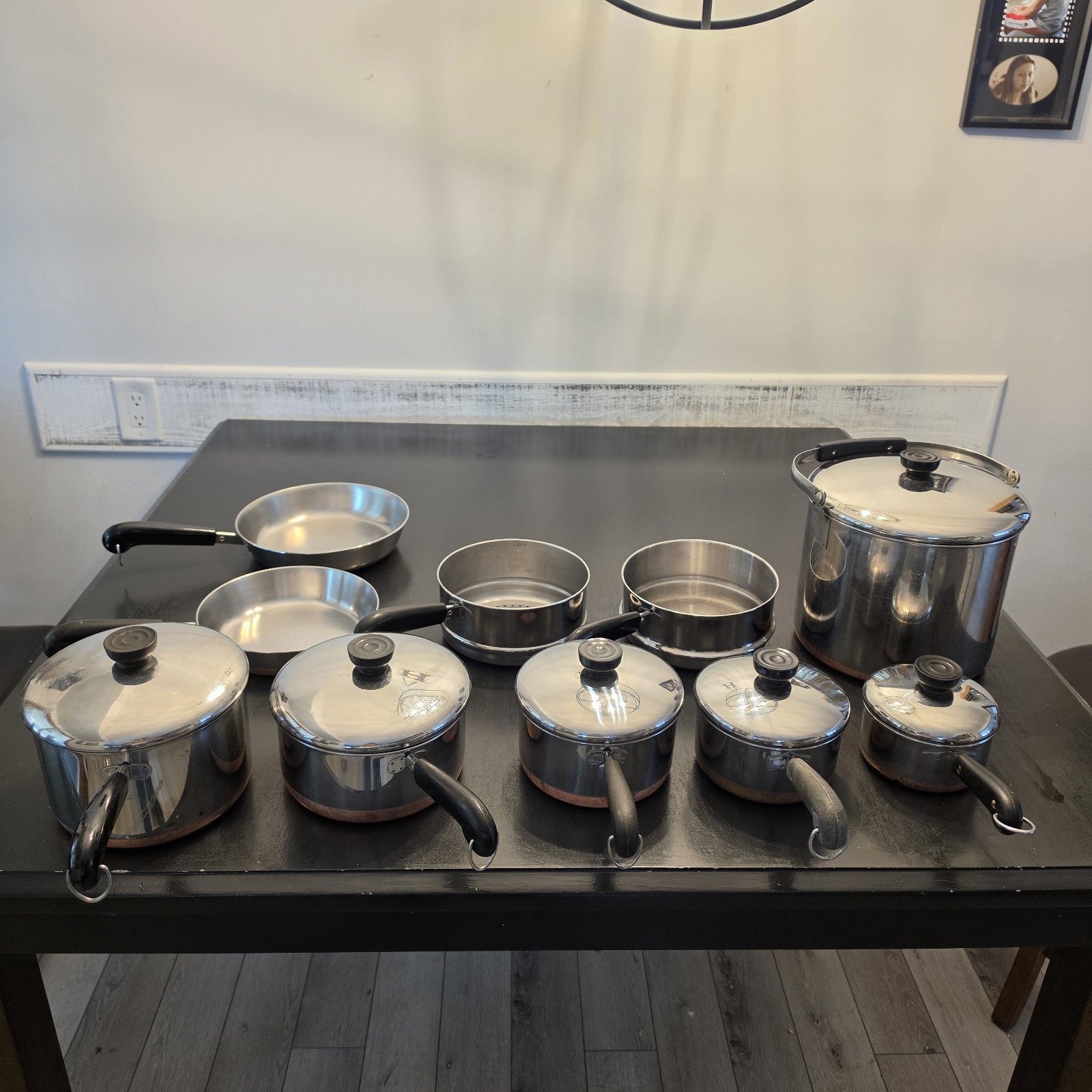 vintage revere ware copper bottom cookware set 16 Pc Stainless Steel
