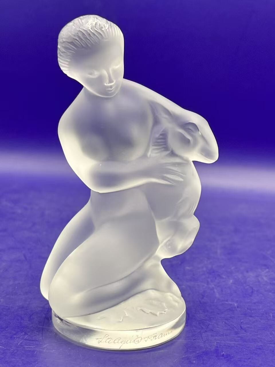 Lalique Frosted Crystal Figurine Nude Lady Diane /Diana with Fawn 11906 4.6in T