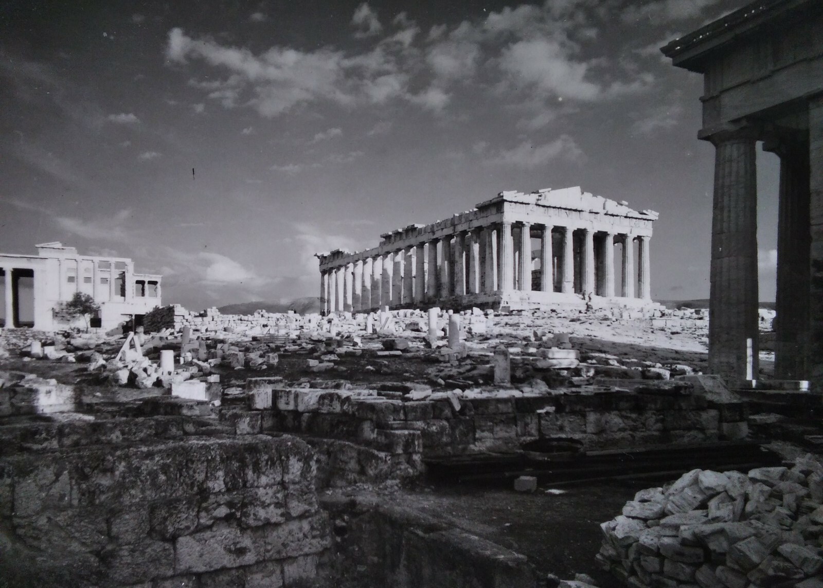 Athens Greece Antique RPPC Postcard Early 1900s Rare Parthenon Ruins with Clouds