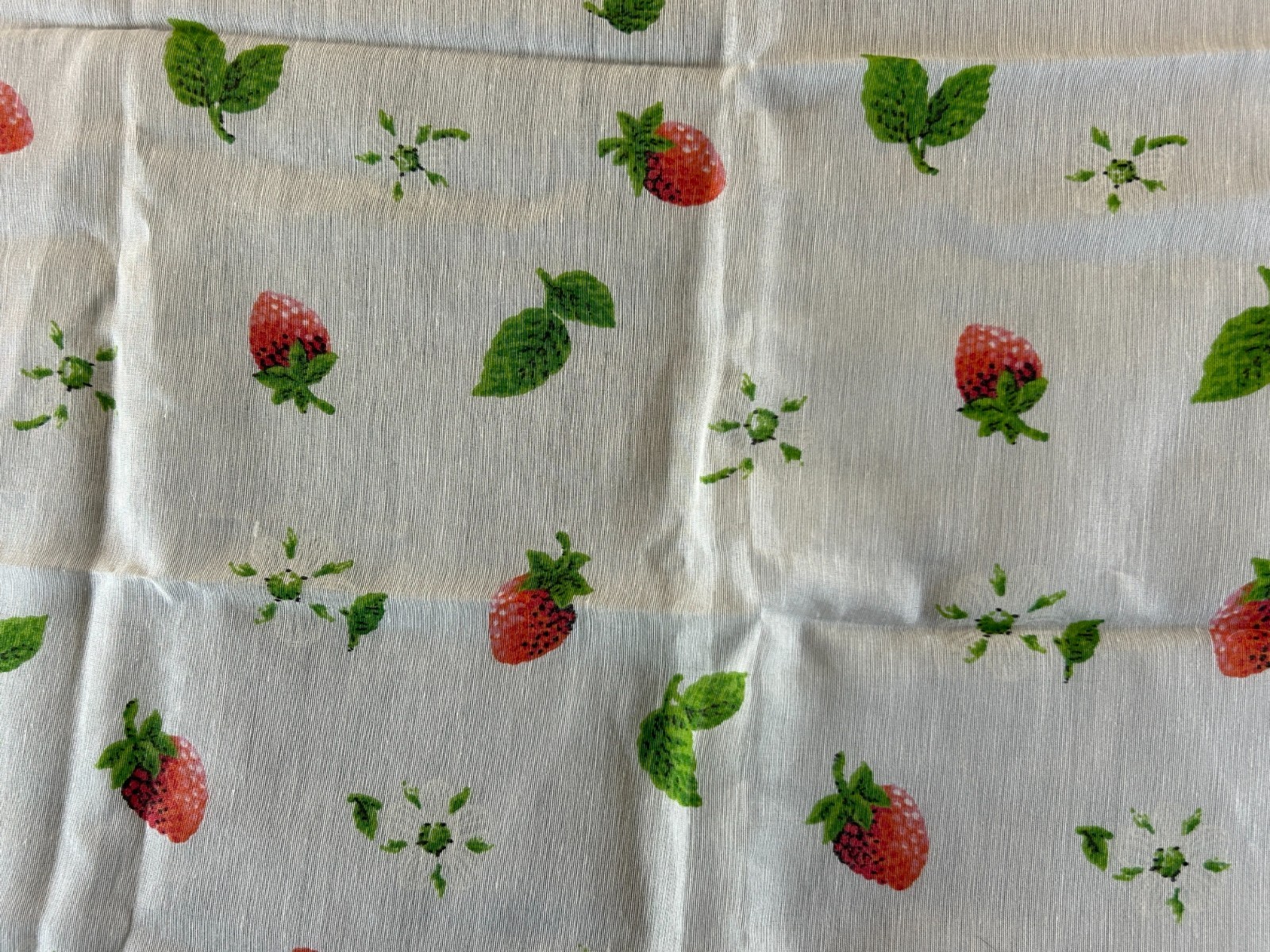 Pair Sheer Strawberries Leaves Vines Cafe Curtains 29″ x 28″ Red Green Preowned