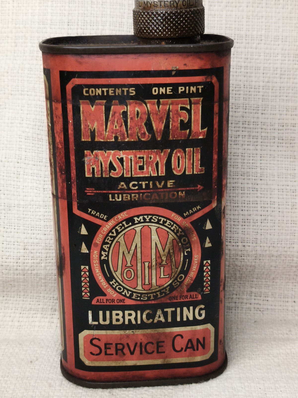 Rare Vintage 1920’s Marvel Mystery Oil Rifle Service Can 1 Pint With Pump Petro