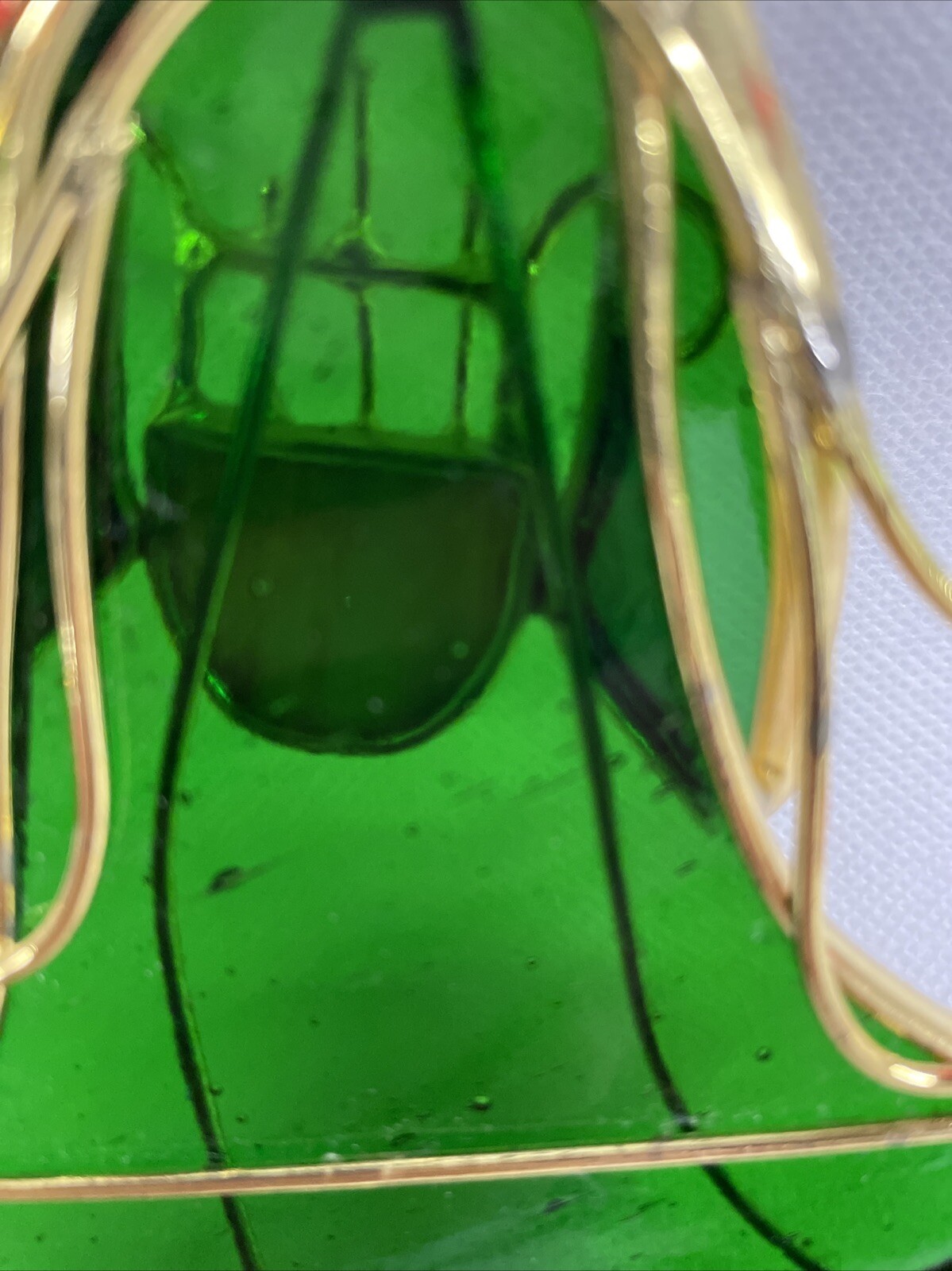 Stained Glass Christmas Angel Ornament / Sun Catcher 6” with Harp Green Red