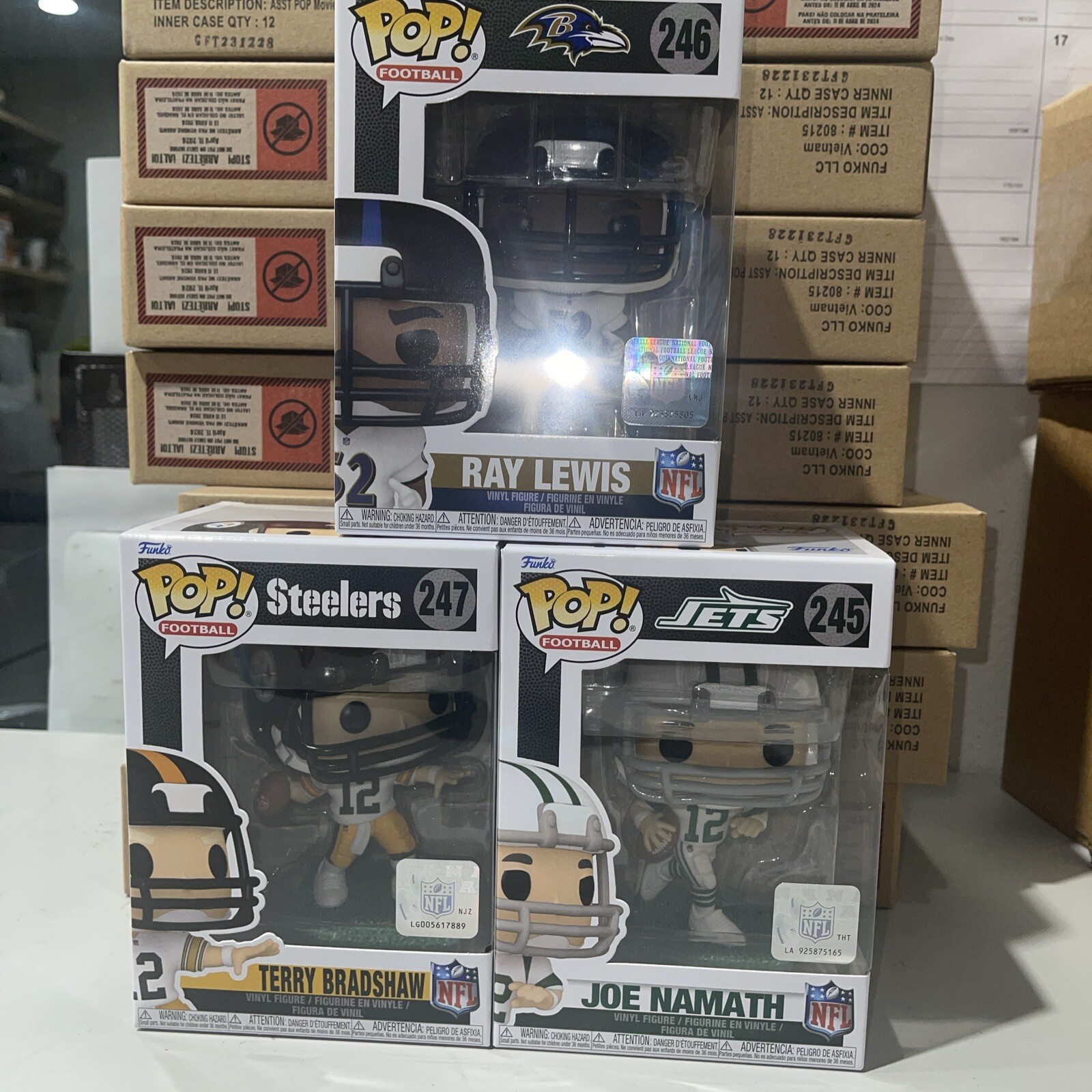 NFL Legends Funko Pop! Complete Set (3) Terry Bradshaw Joe Namath Ray Lewis Mint
