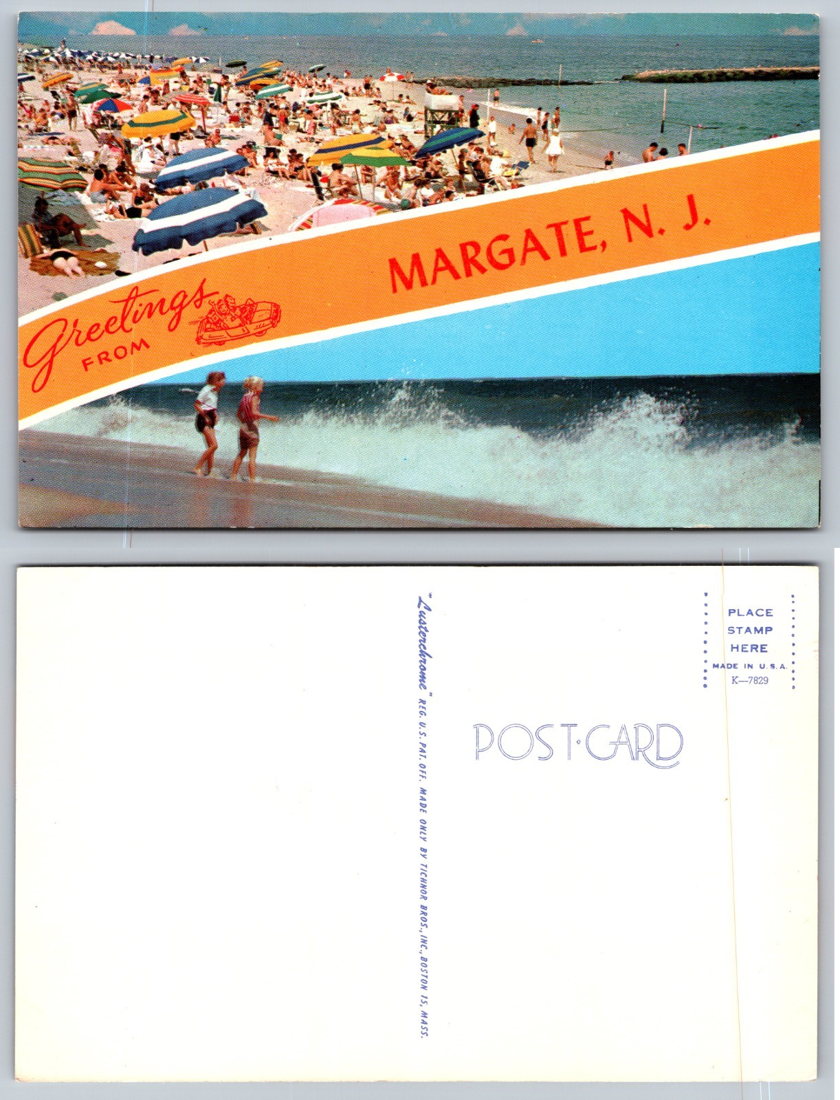 Margate NJ Crowded Beach Shoreline Postcard