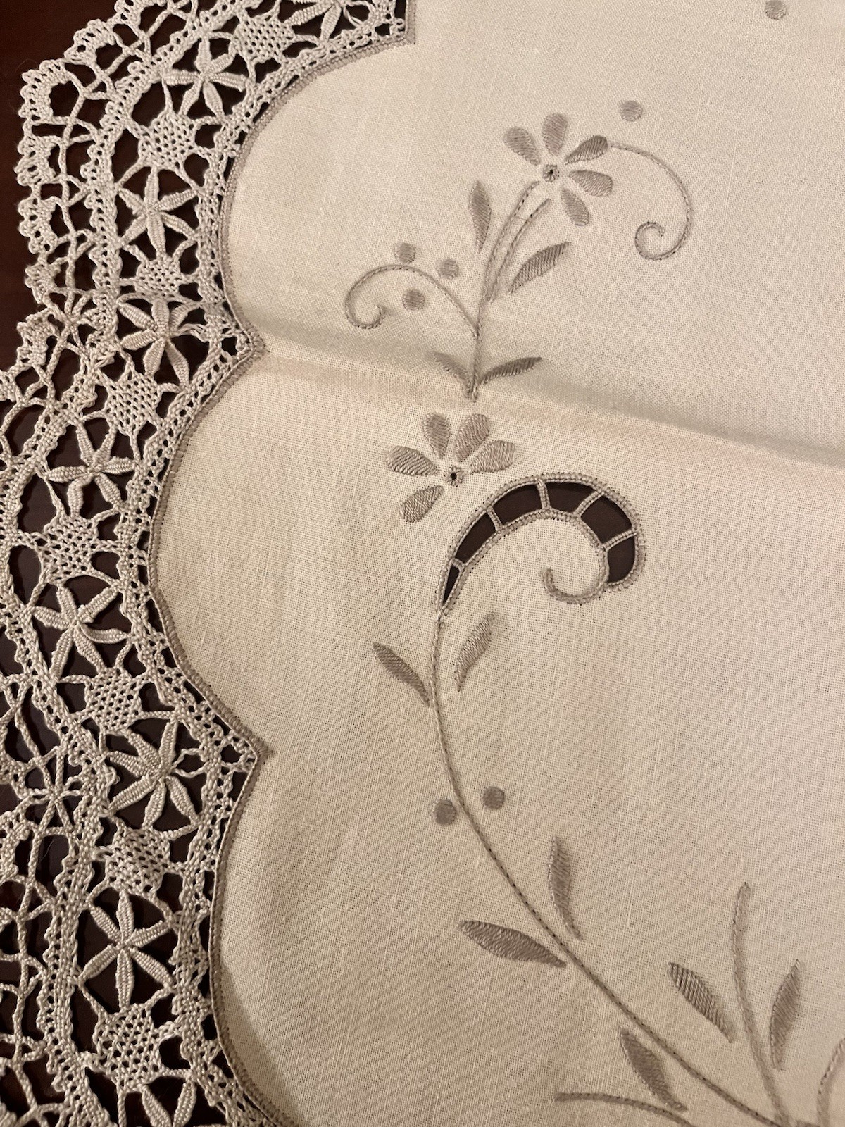 Vtg Handmade Linen Doily Cutwork Embroidered Floral Crochet Lace 20 X 20 Inch