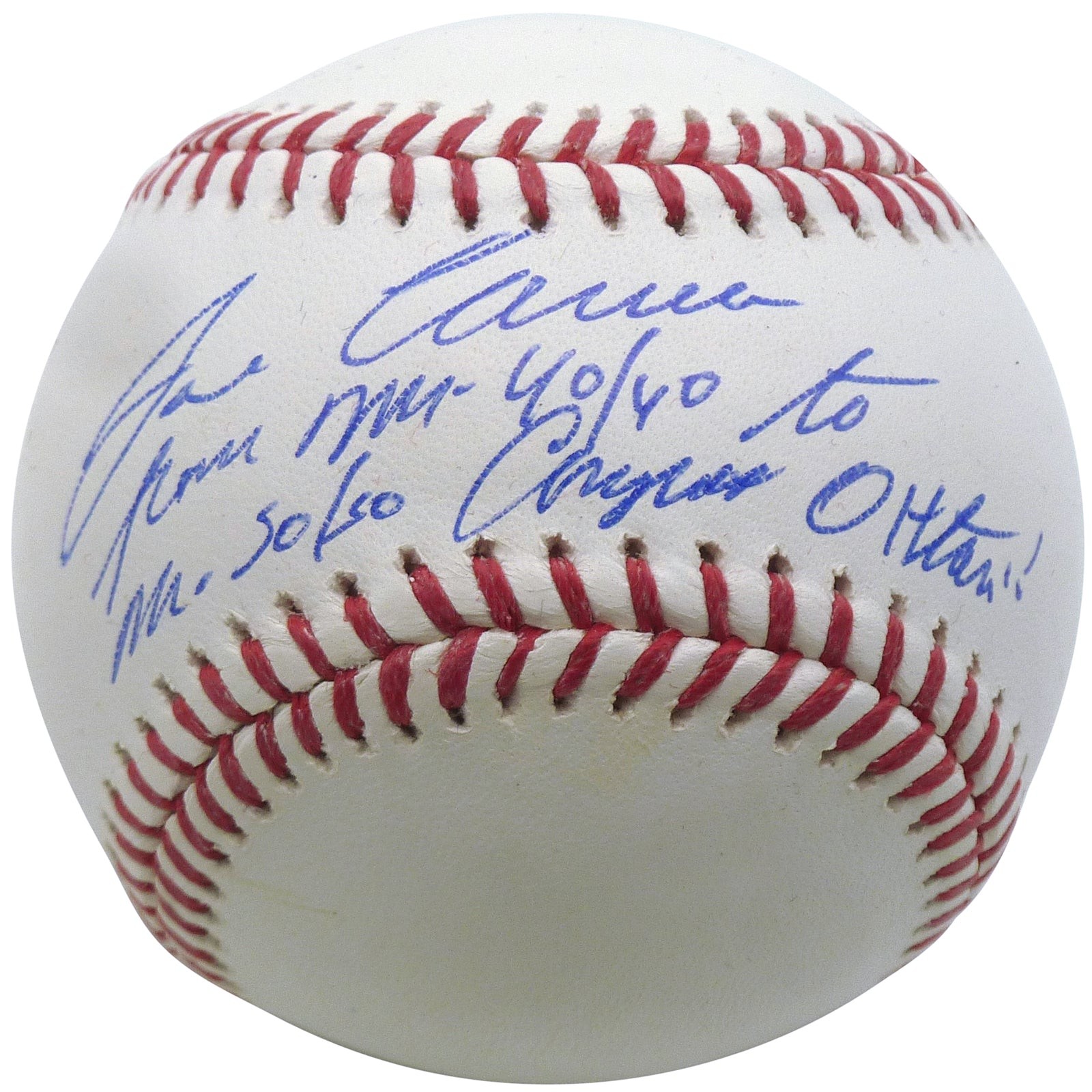 Jose Canseco Autographed MLB Baseball w/ “From Mr 40/40 to Mr 50/50 Congrats Oht