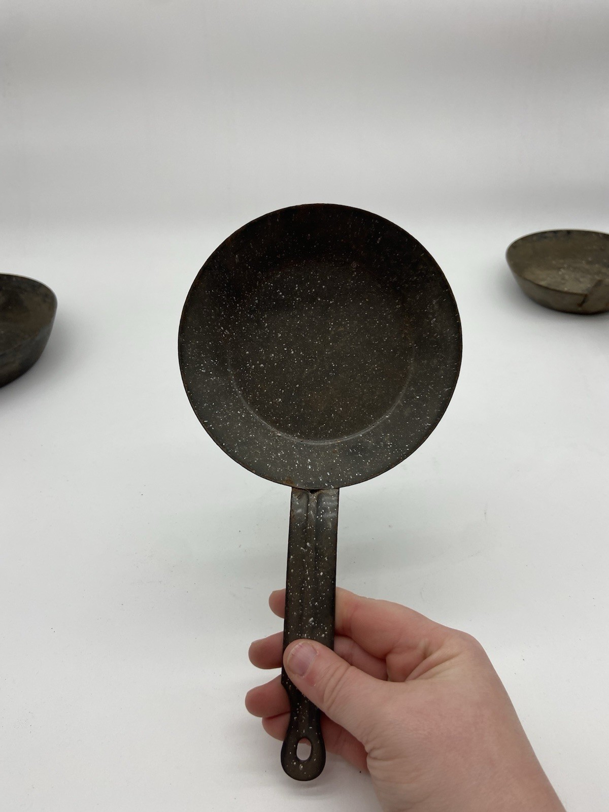 Antique Lot Of 3 Solid Steel Cowboy Camping Frying Pans Skillets