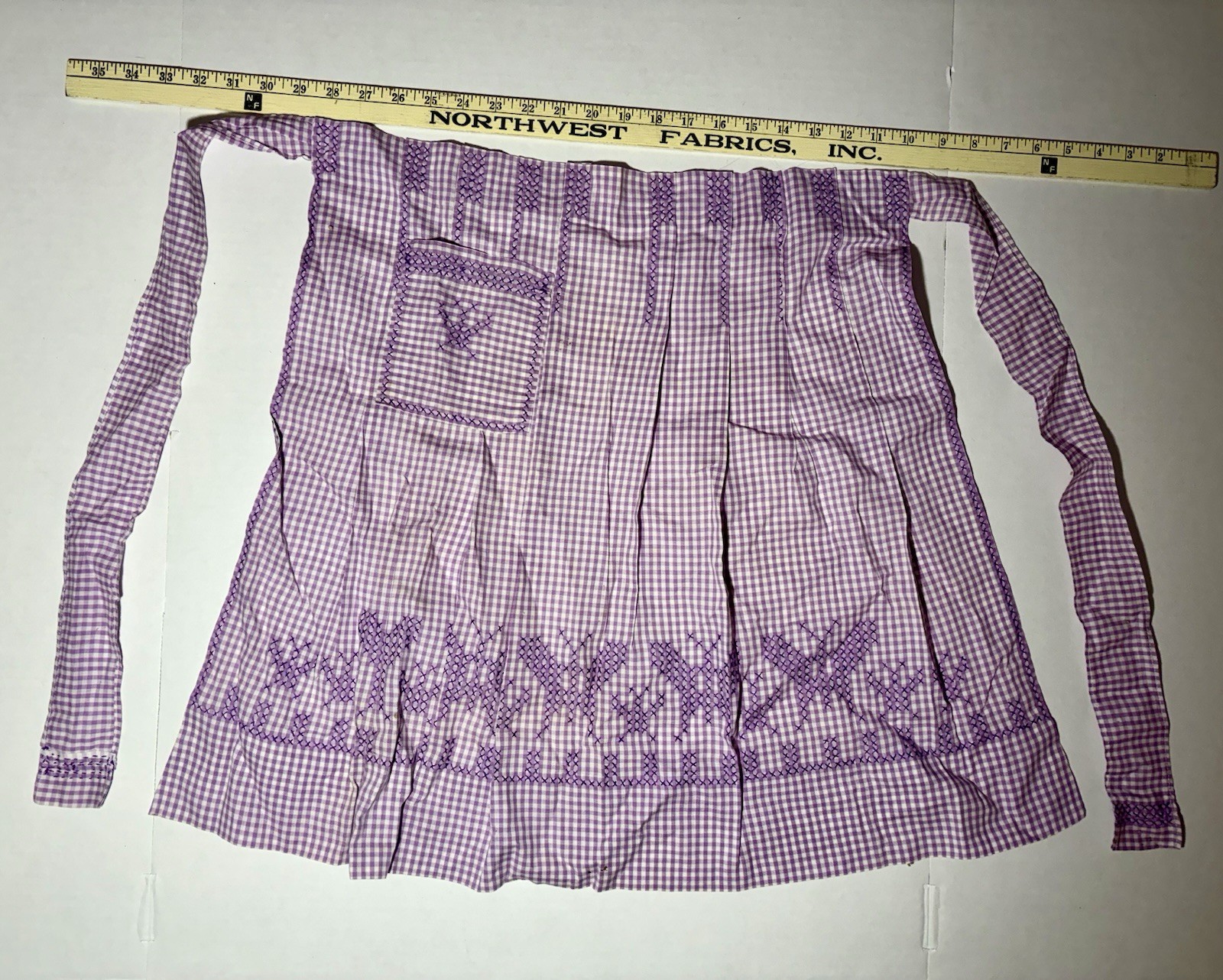 Vtg Purple Gingham Check Half Apron Handmade