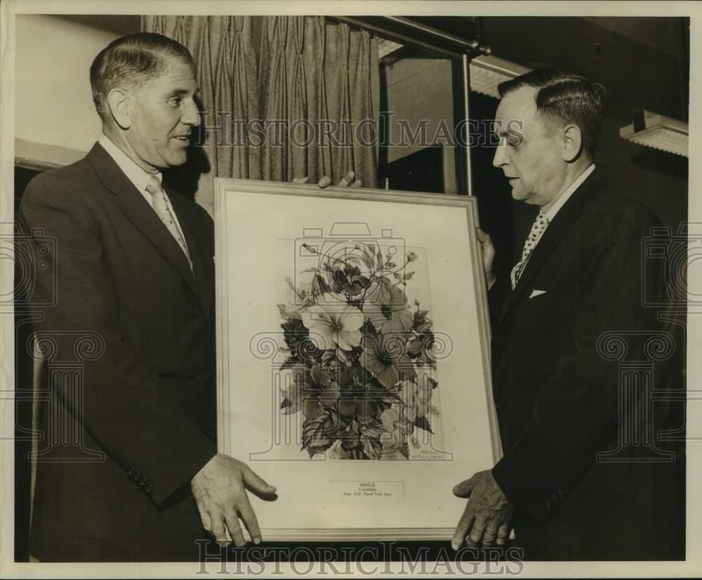 1958 Press Photo Sam Zerkowski and Charles Gillen attend Floral Trail Exhibit