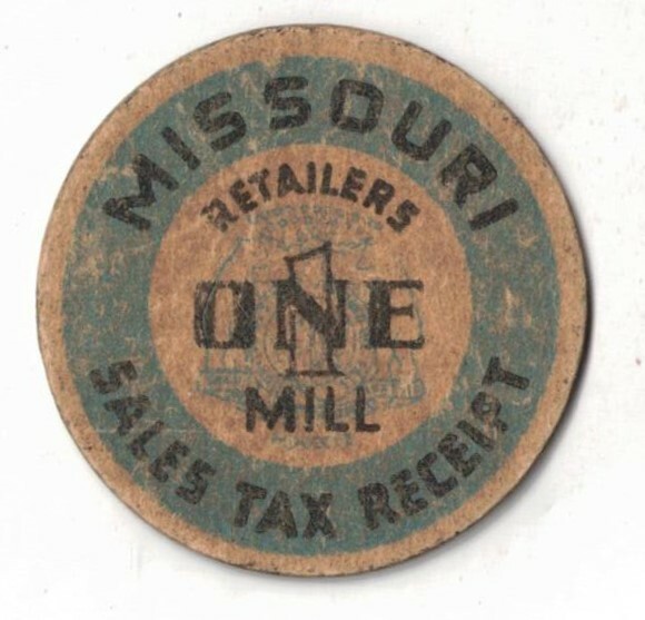 MISSOURI RETAILERS ONE MILL-SALES TAX RECEIPT-ONE 3/4 INCHES WIDTH-VINTAGE