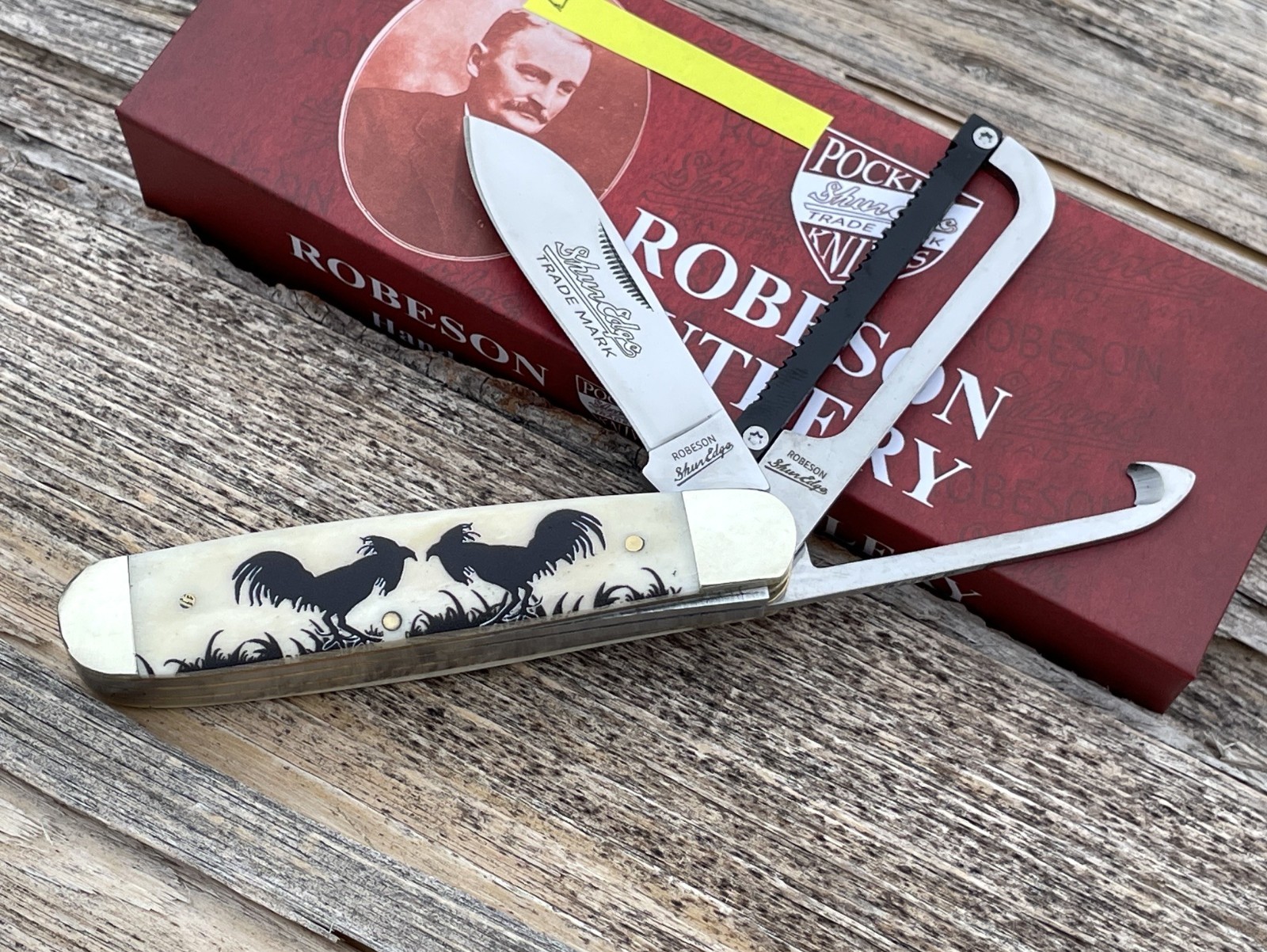 ROBESON CUTLERY *b NATURAL GAME COCK ROOSTER KNIFE KNIVES