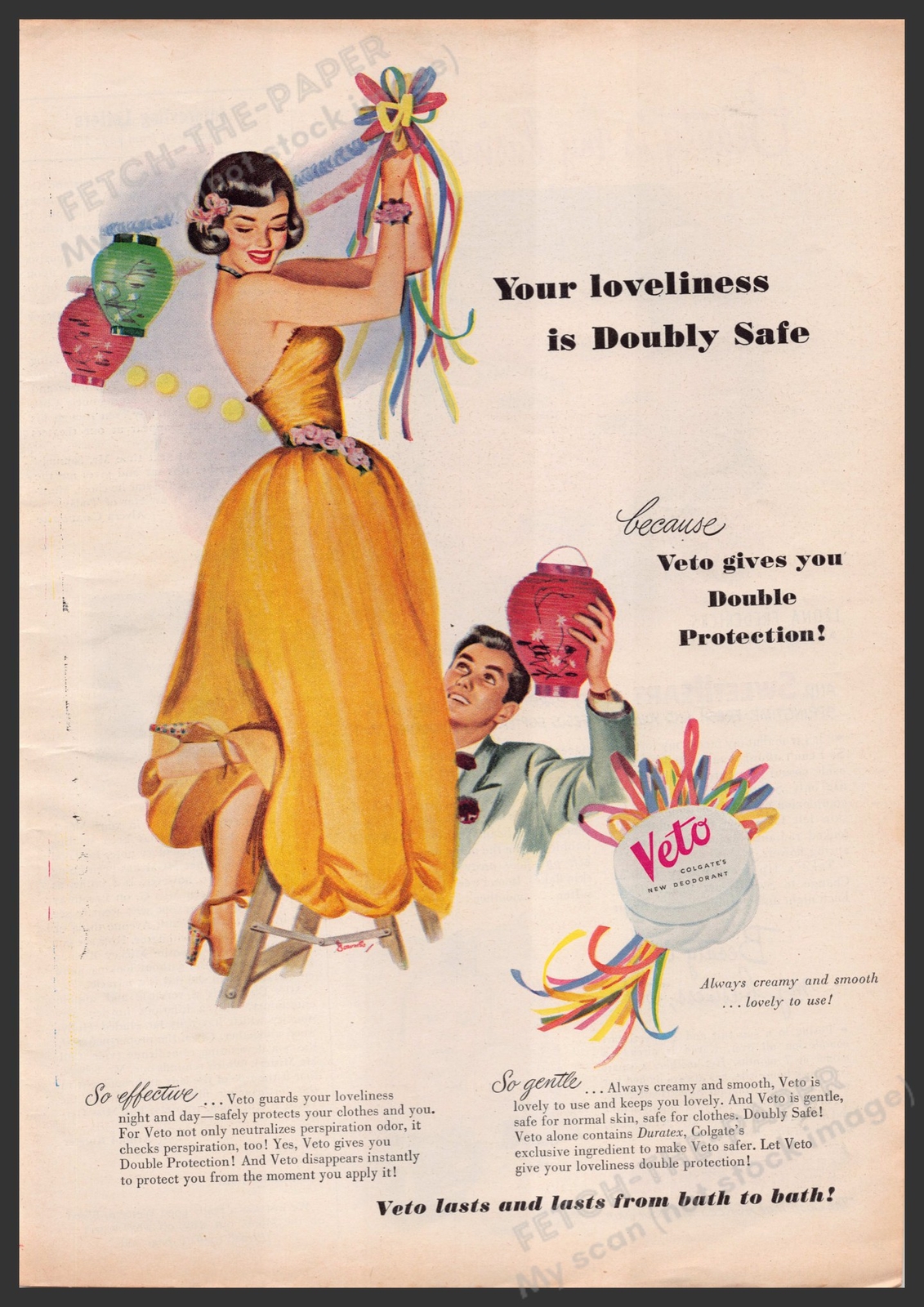 Colgate Veto Deodorant 1940s Print Advertisement Ad 1949 Dance Decorating