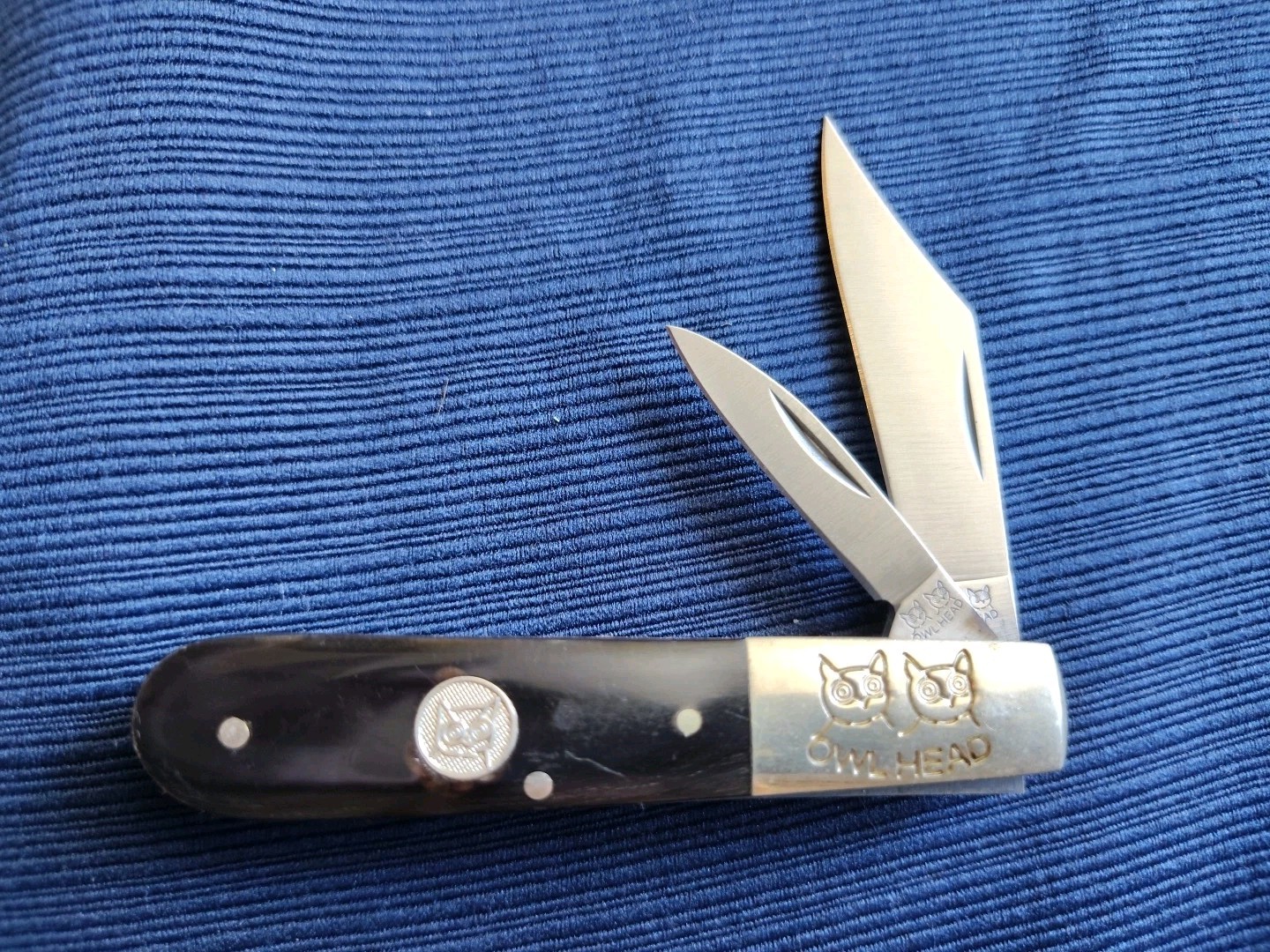 Owl Head Black Handle 2-Blade Slipjoint Clip Point Pen Pocketknife Original
