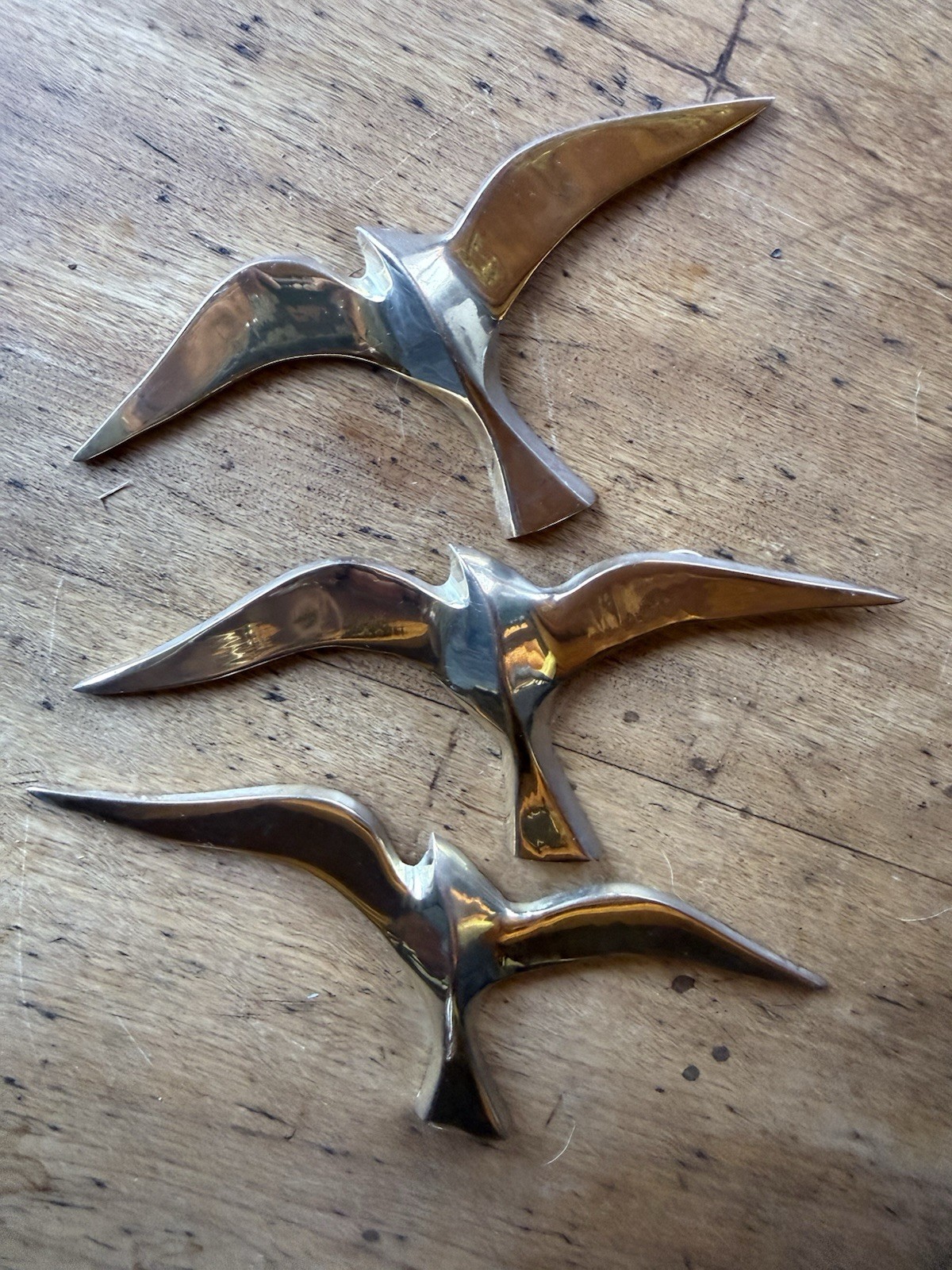 Vintage MCM Solid Brass Birds Wall Decor Set of 3 Made in India