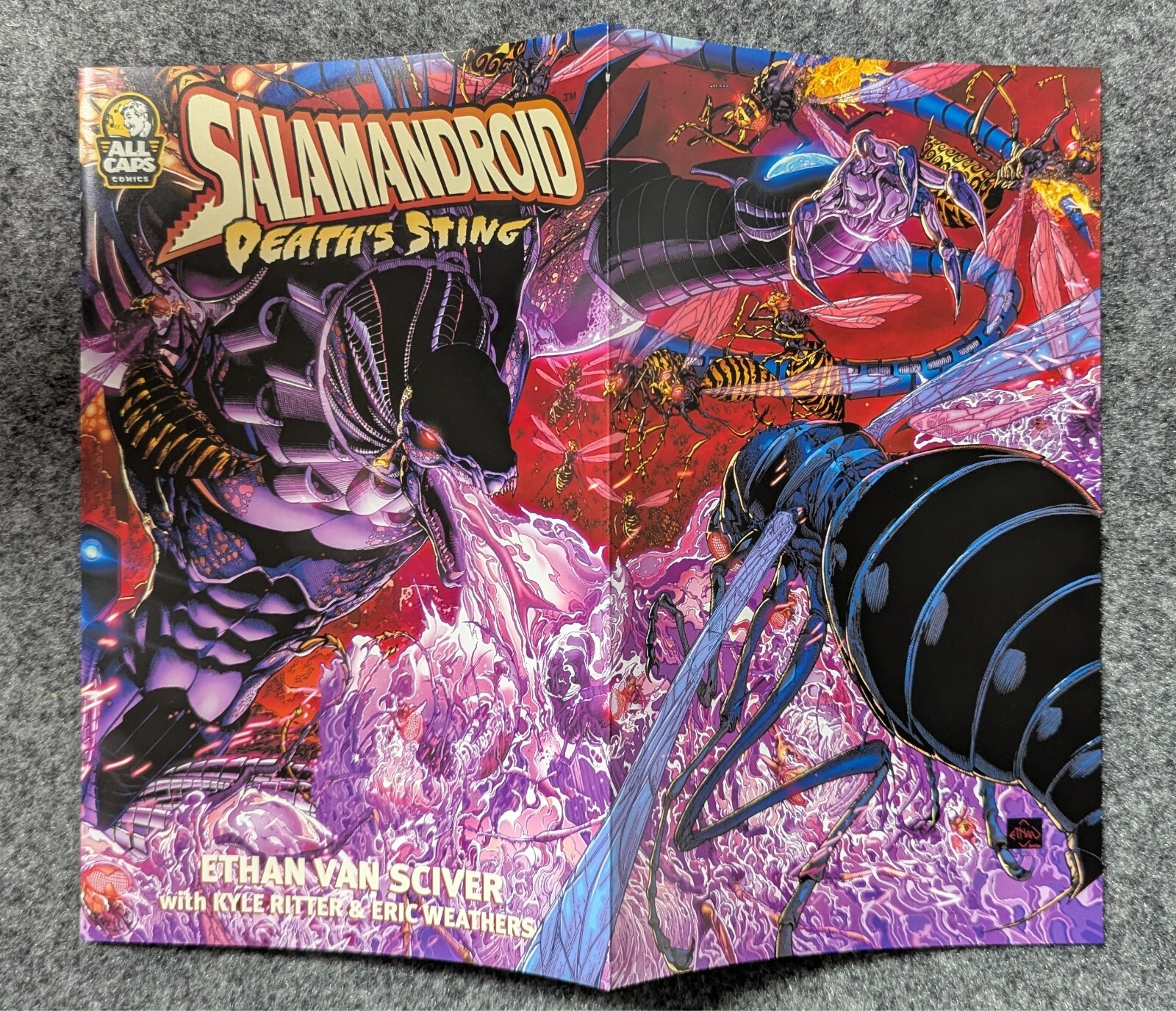 SALAMANDROID #1 DEATH’S STING Glow in the Dark Fold Out Cover! EVS ComicsGate
