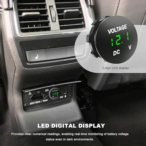DC 12V 24V Voltmeter Gauge, Waterproof Car Voltage Meter LED Digital Green