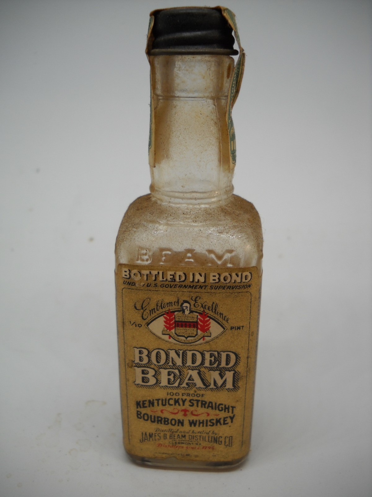 Vintage Bonded Beam Kentucky Whiskey 1937 Empty Miniature Glass Bottle F/ Ship
