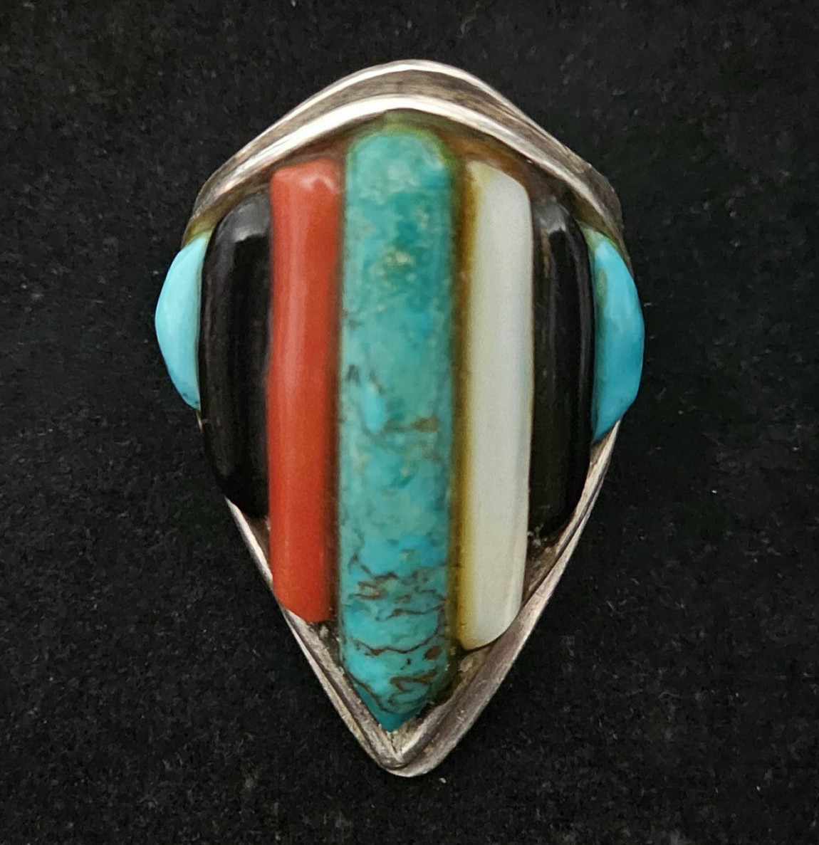 Spectacular Sterling Silver Cobblestone Turquoise Inlay Shield Ring 21 Grams!!!