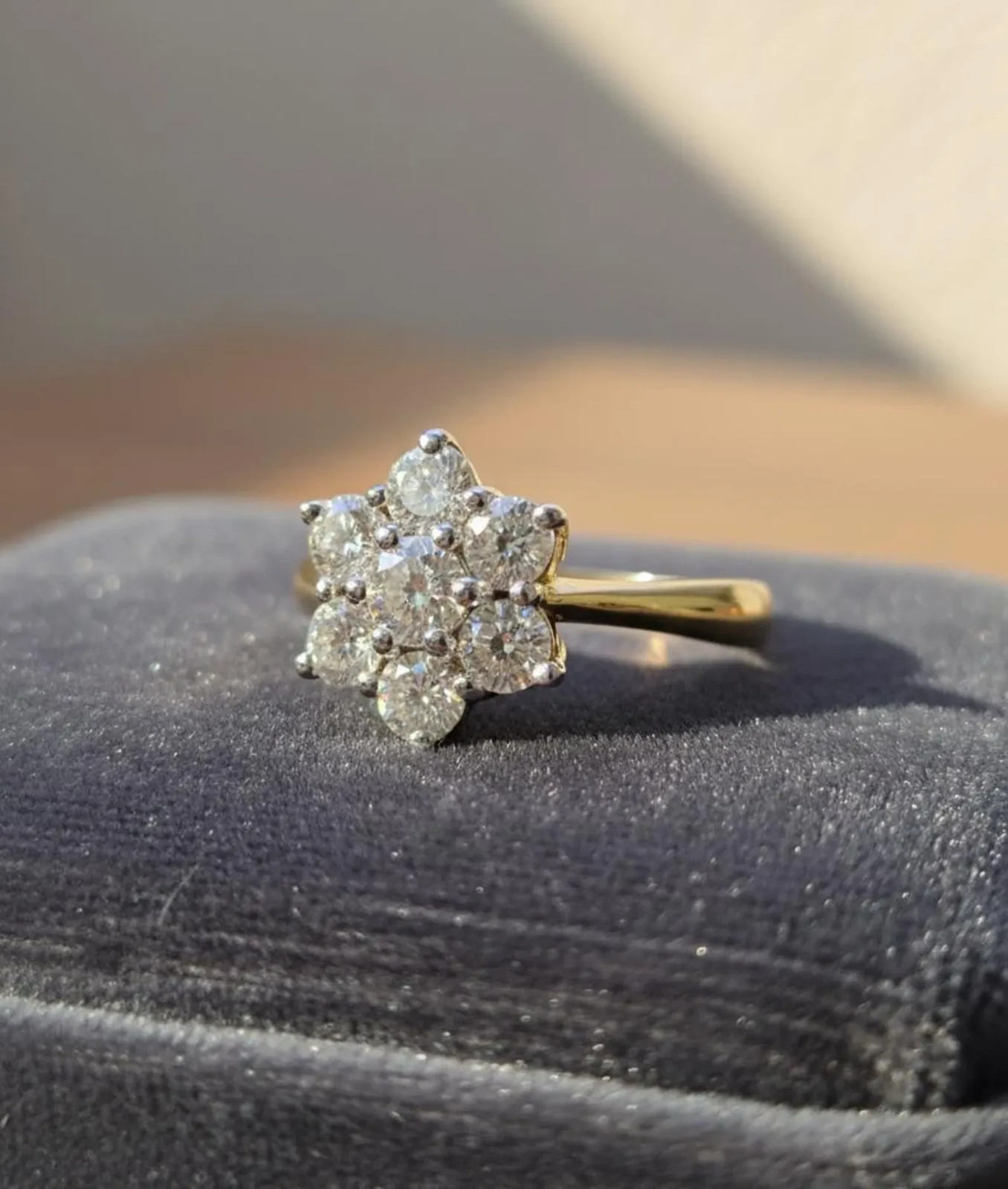 Estate 10K Yellow Gold Over Cluster Wedding Floral Diamond Halo Engagement Ring