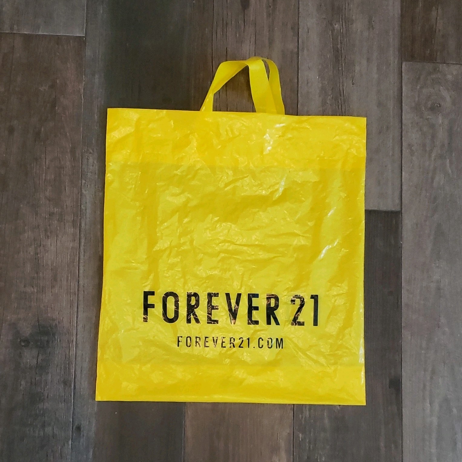 FOREVER 21 Yellow Large Foldable Plastic Reusable Shopping Bag with Handles