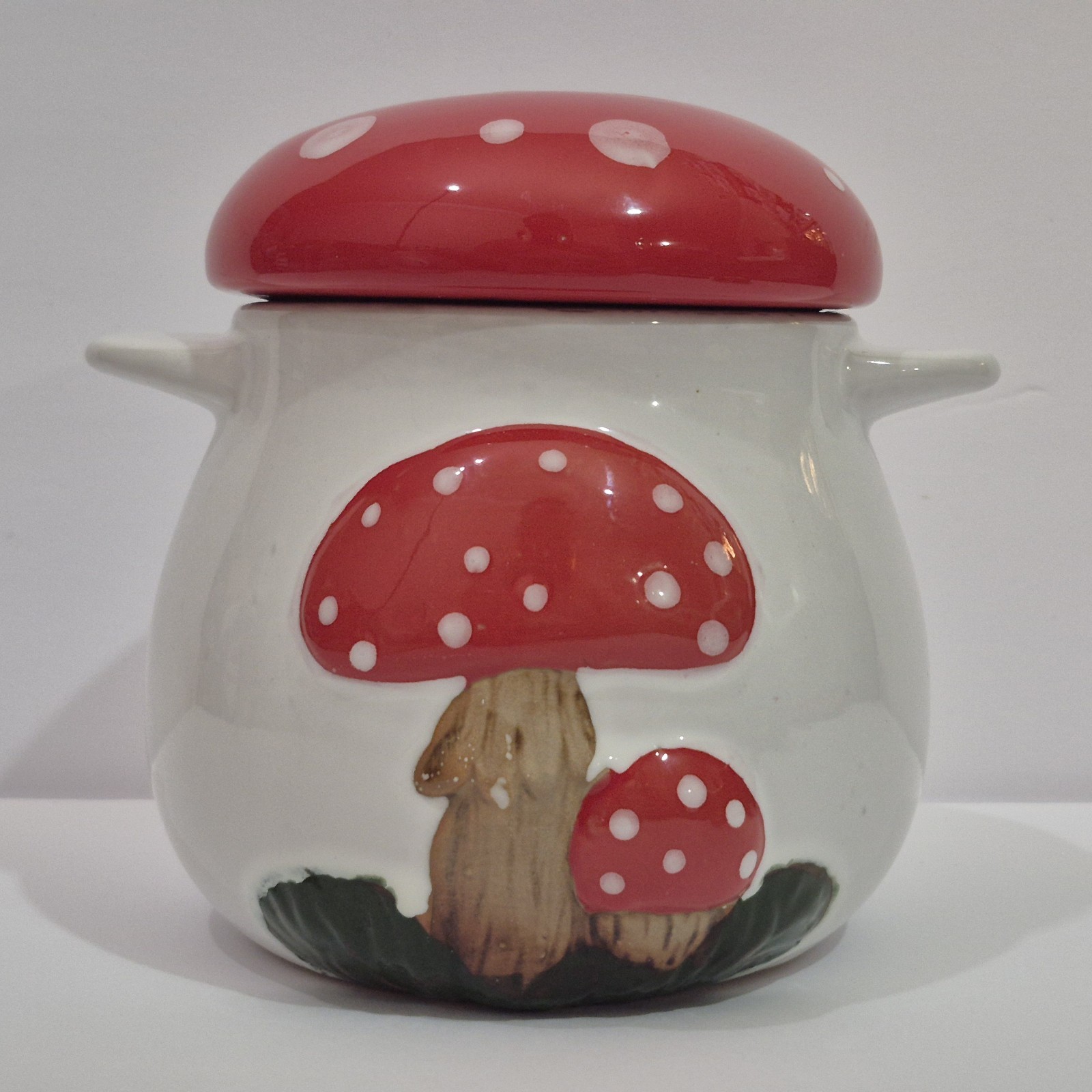 Ceramic Red Mushroom 5.5″ Kitchen Canister Sugar Bowl Container Cottage Core
