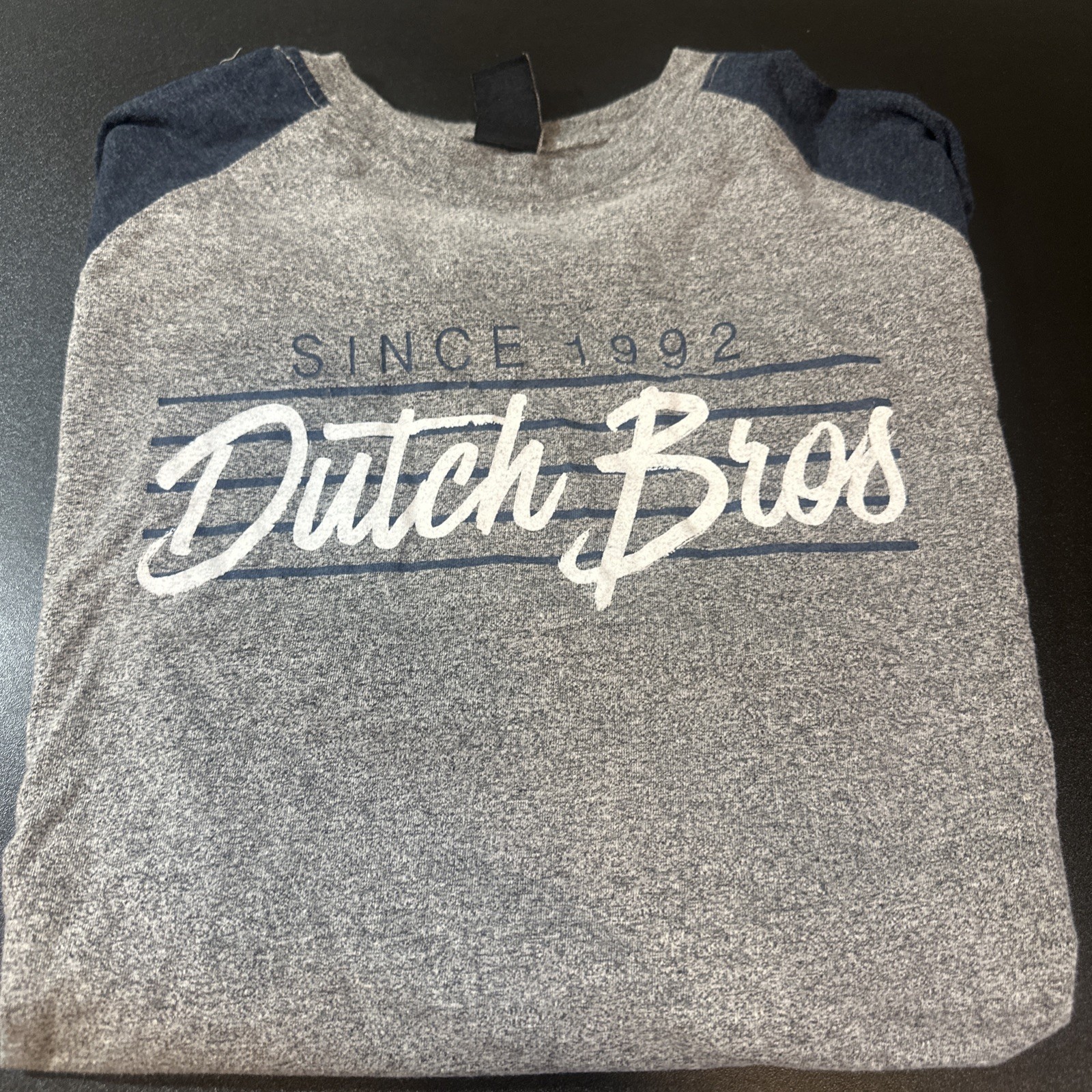 Dutch Bros Brothers Coffee Baseball Tee T-Shirt Mens Sz Large Gray Blue White!