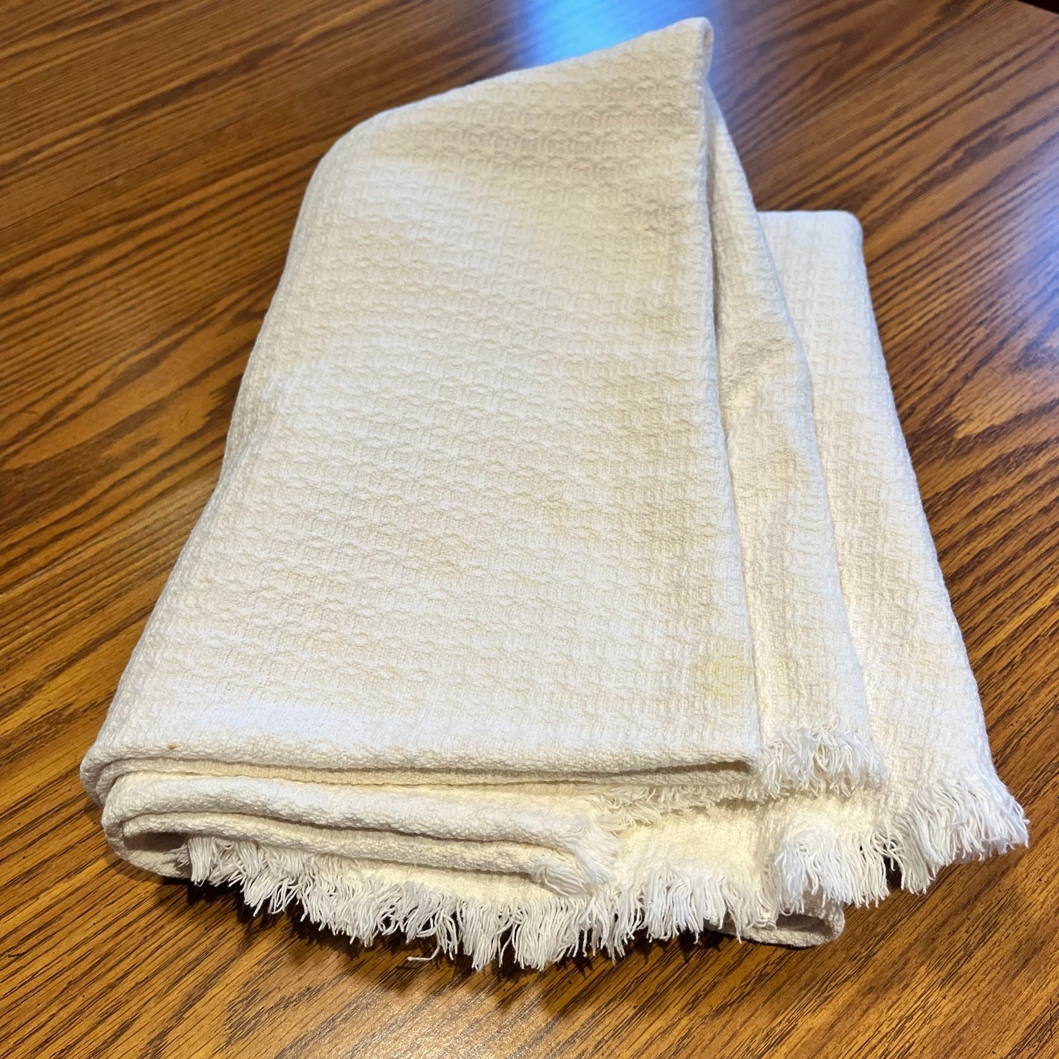 VTG Homespun Cotton Texture Fringe Tablecloth White 78″ Farmhouse Rustic Cottage