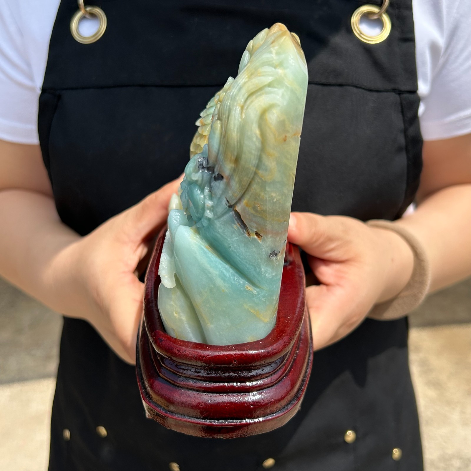 3.4LB Natural Amazonite Quartz Crystal Hand-Carved Mountain Scenery Sculpture