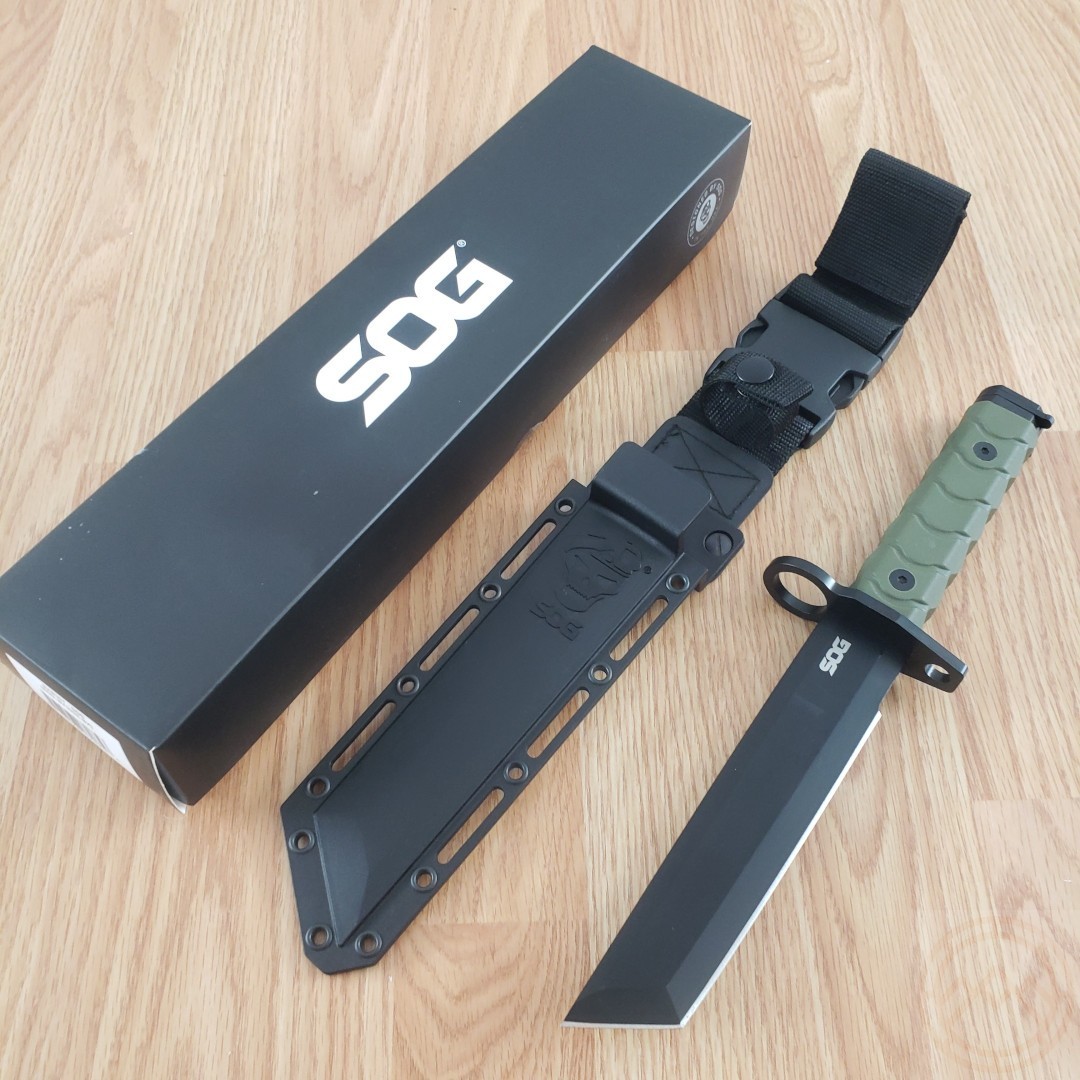 SOG Combat Fixed Knife 7.13″ Black AUS-8 Steel Tanto Blade OD Green G10 Handle
