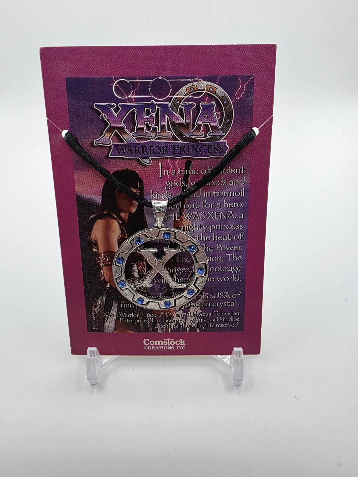 Xena Warrior Princess 1997 Vintage Pewter and Austrian Crystal Pendant Necklace
