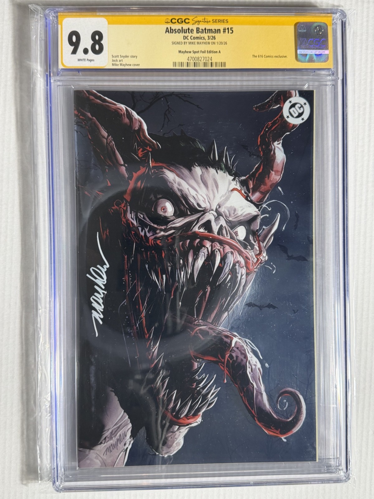 Absolute Batman #15 2026 CGC 9.8 Mayhew Signed Auto Blue Foil Variant 7024