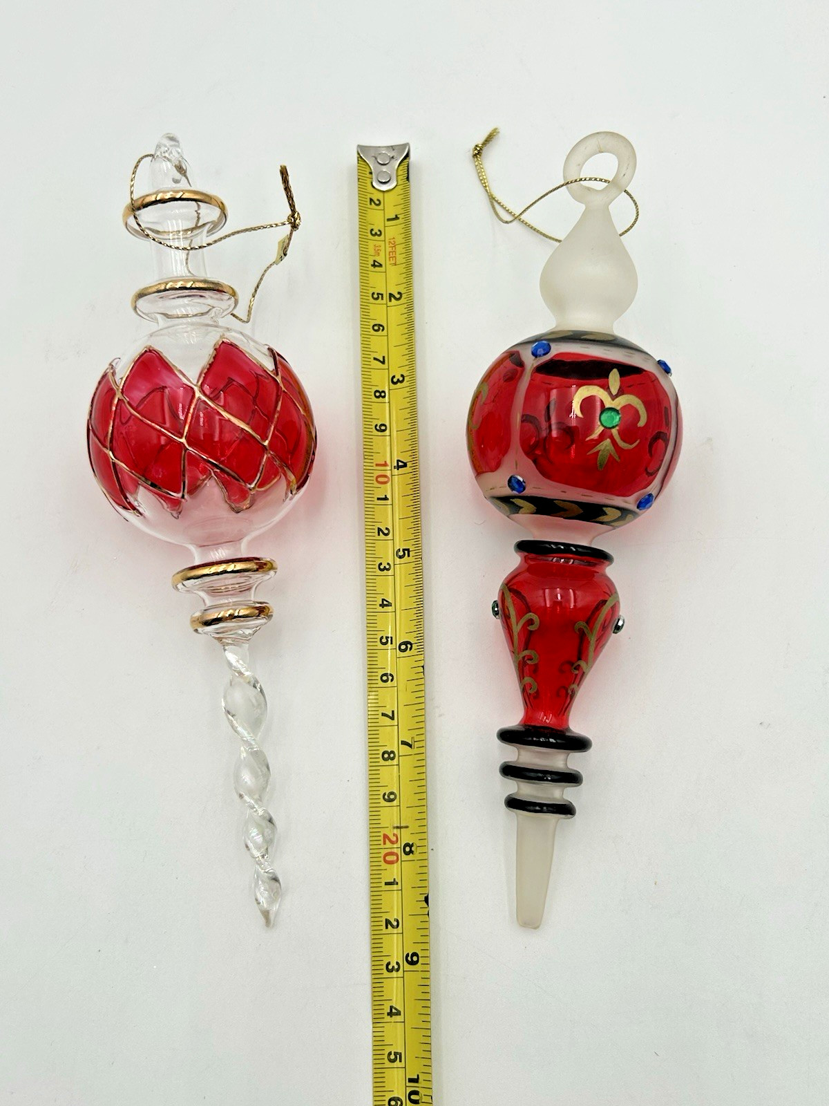 Vintage Egyption Glass Christmas Ornaments Set Multicolor Round Teardrop