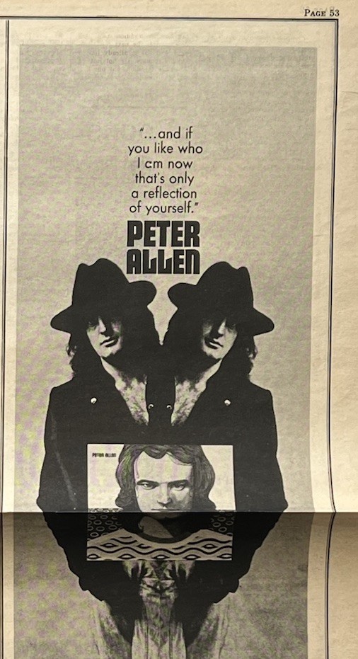 VTG 1971 Rare Peter Allen Orig Album 2-Sided Print Ads 14x43cm Grow Pot RSM 88