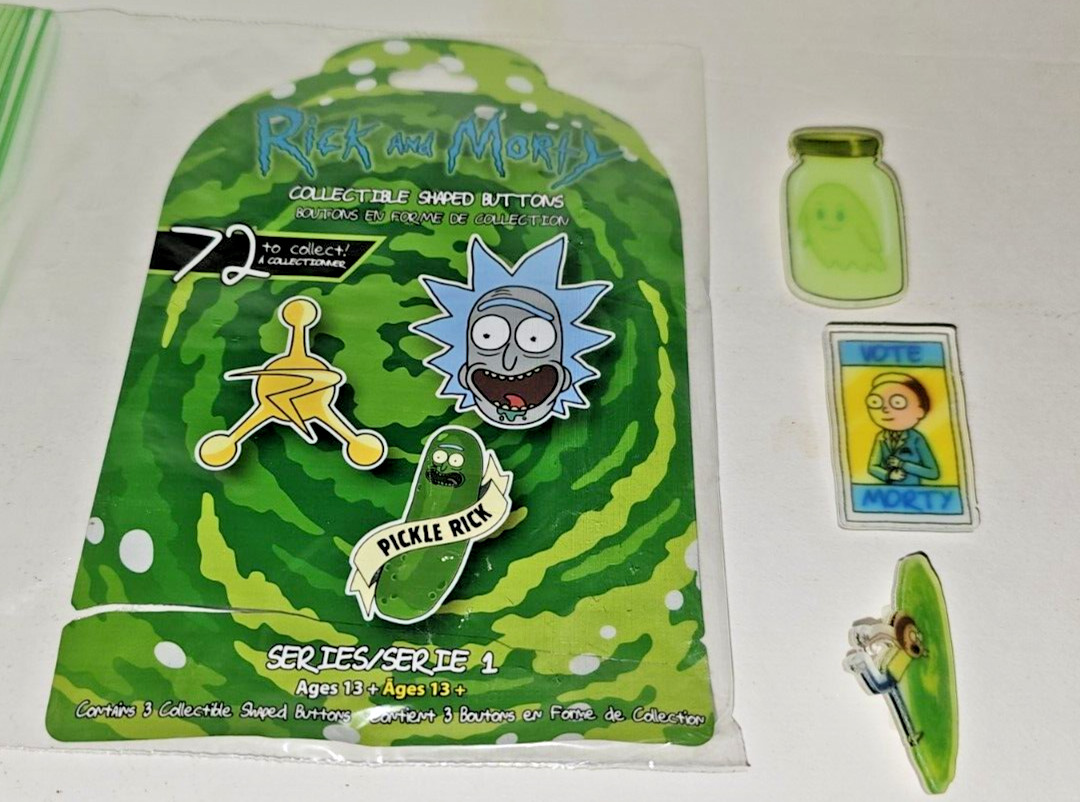 Rick And Morty Collectible Shaped Buttons Series 1 3 Pin Lot #1