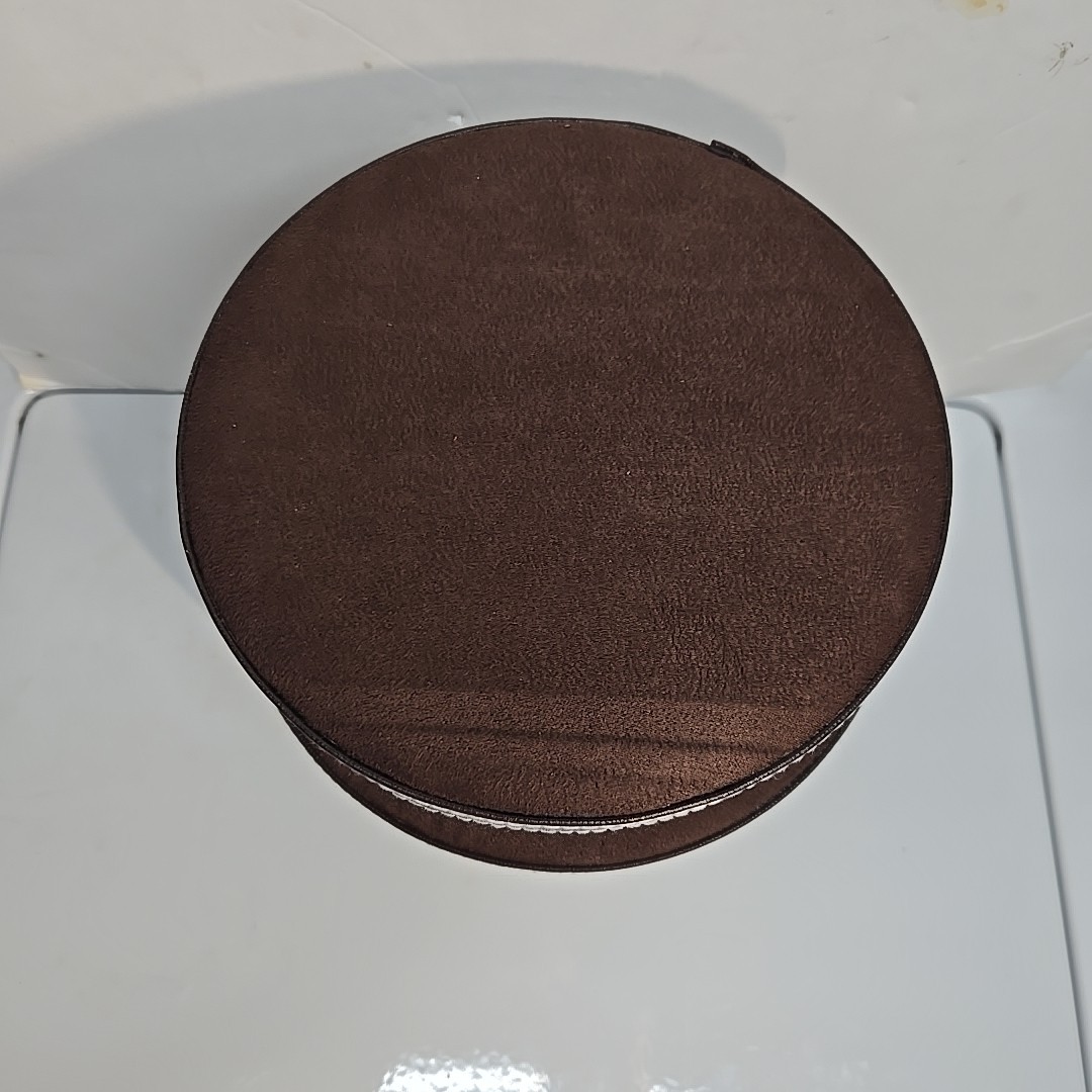 Round Hat Box Style Suede Nesting Boxes – Set of 2 Brown Holiday Gift Set