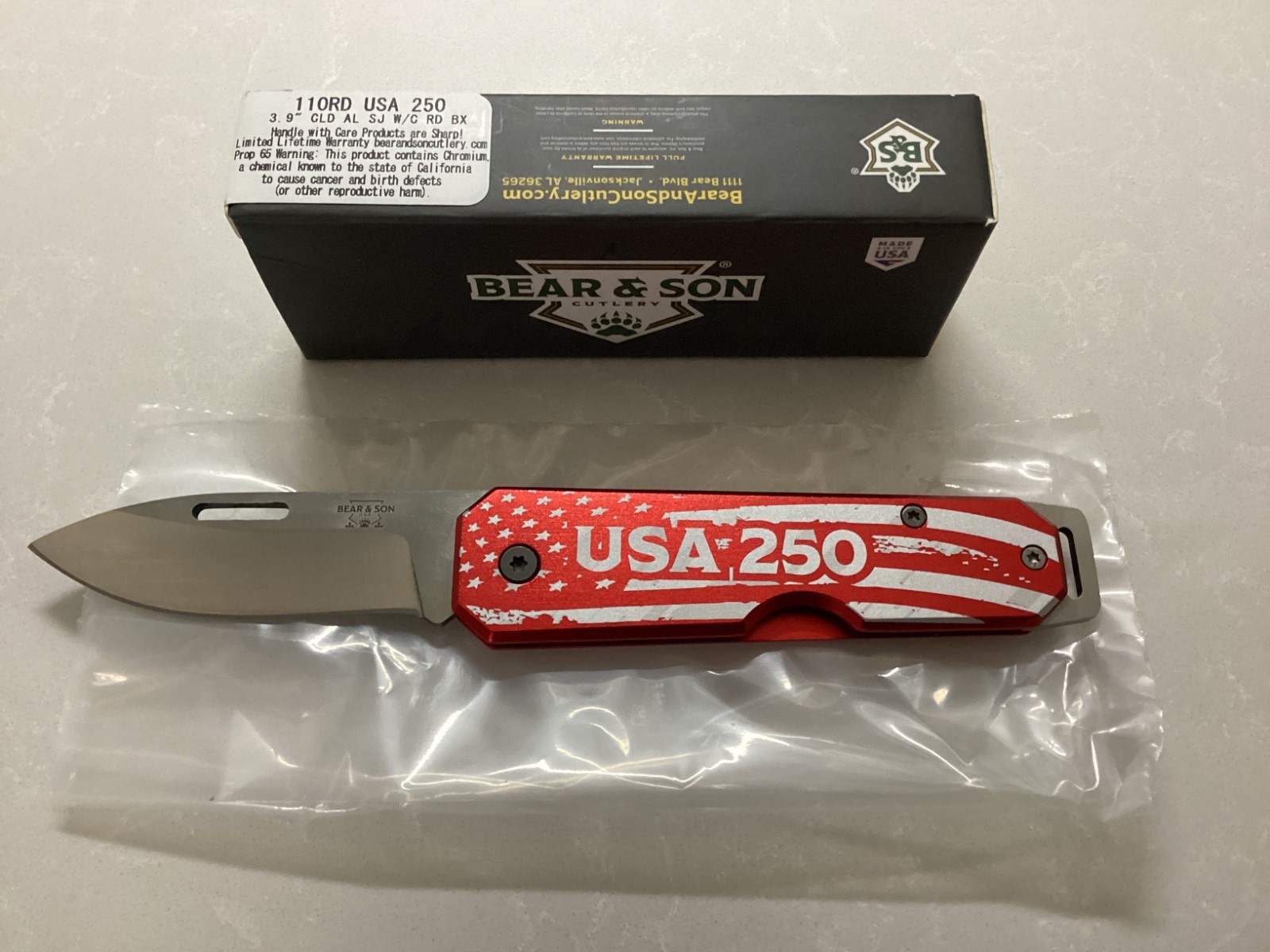 Bear & Son 110ORD USA 250 Aluminum Pocket Knife Stainless Clip Point Plain Edge