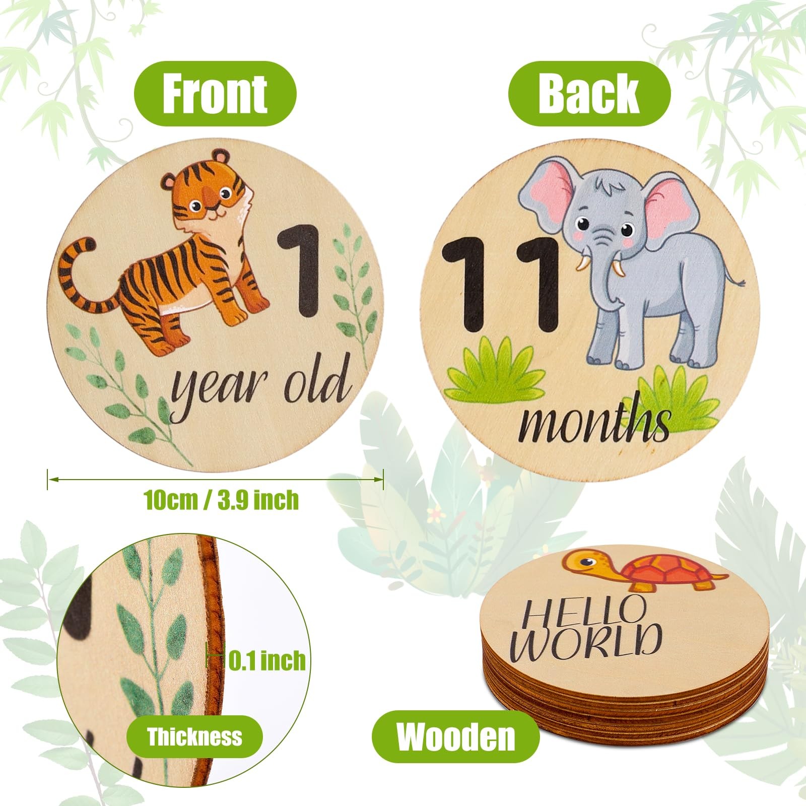 7 pieces monthly baby step cards, monthly wooden round card