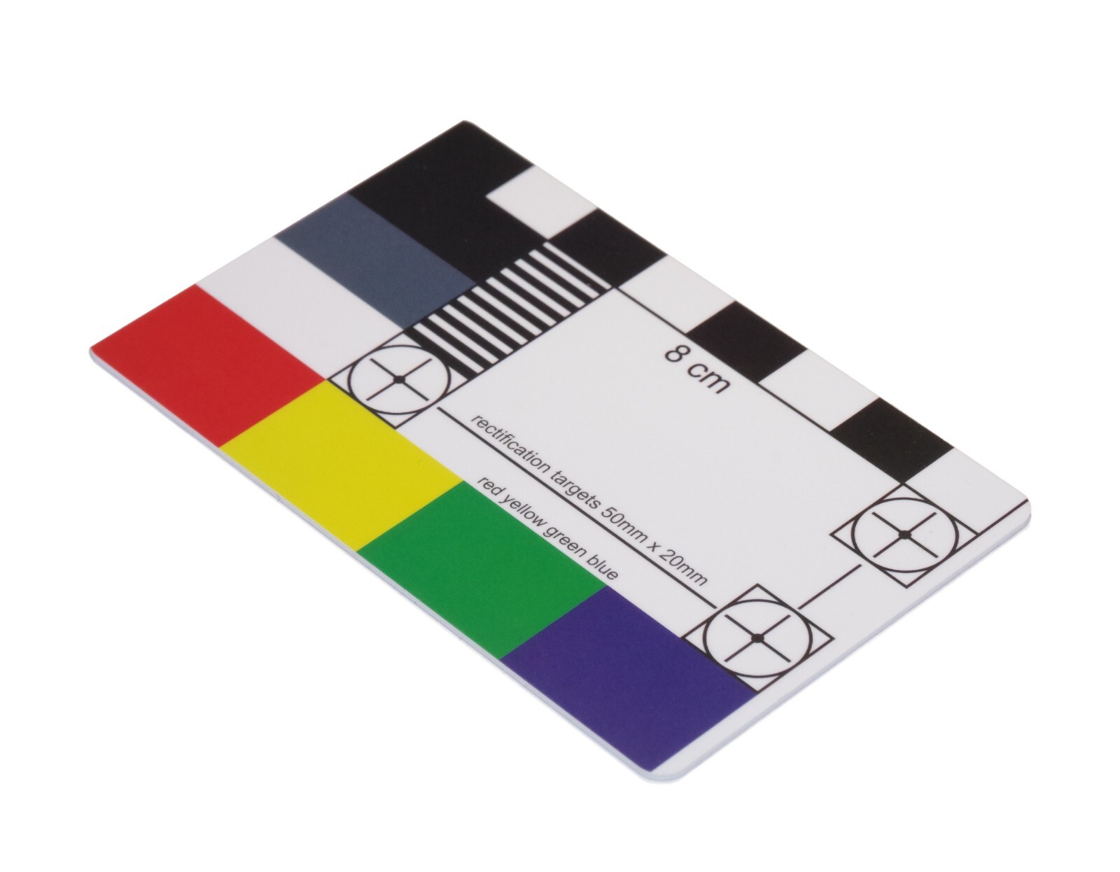 camera lens image calibration – focus test color chart – pocket card
