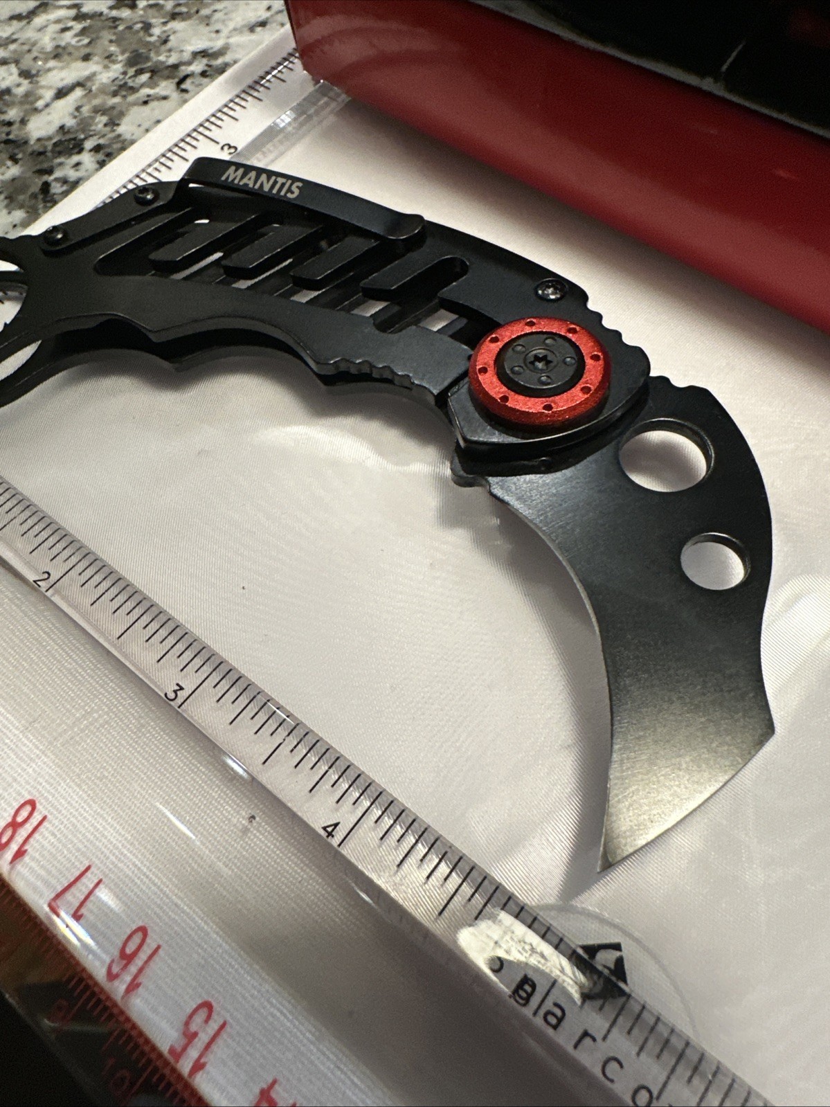 Mantis Cinq 1 Karambit Black/ Red Folding Pocket Knife Stainless Blade MK1
