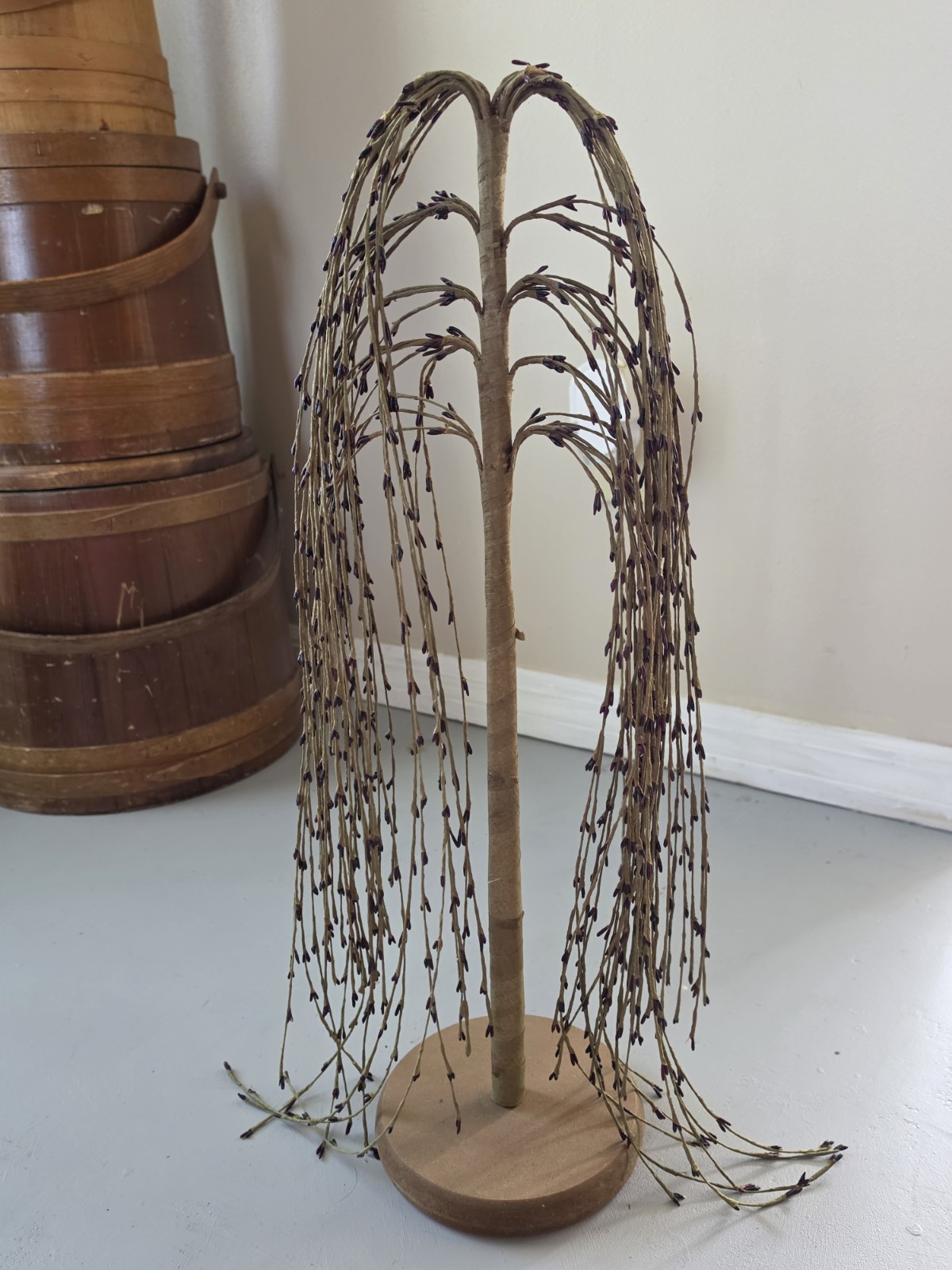 2 Primitive Country Farmhouse Pip Berry Willow Tree / Trees 24″ & 15”