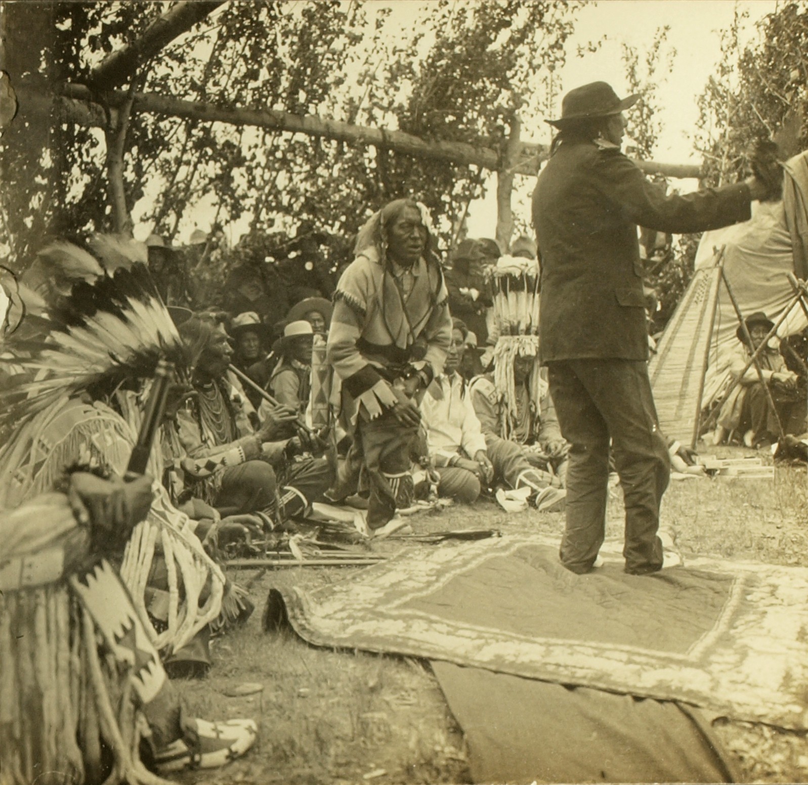 N A Forsyth Blackfeet Indian Stereoview Black Bear/Sun Dance Ceremony MHS #298