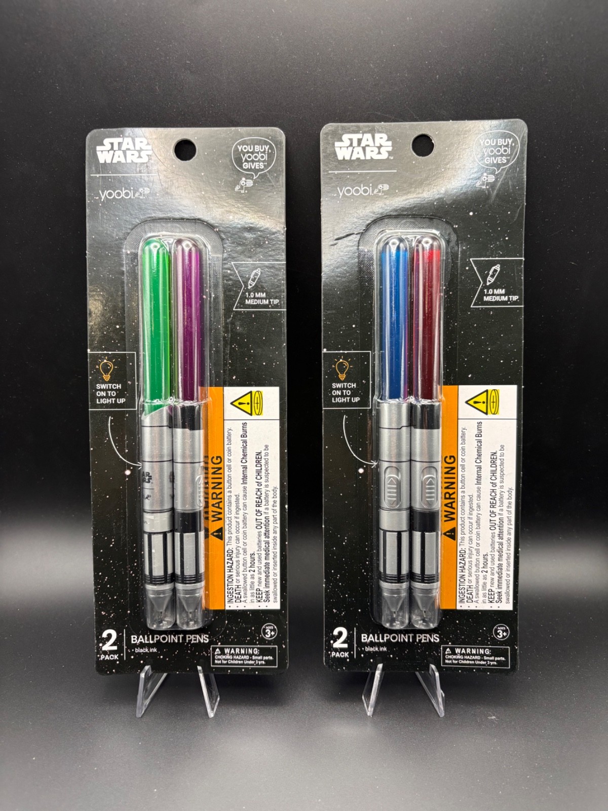Star Wars Yoobi lightsaber ballpoint pen with light up switch 2 pk LOT (4 total)